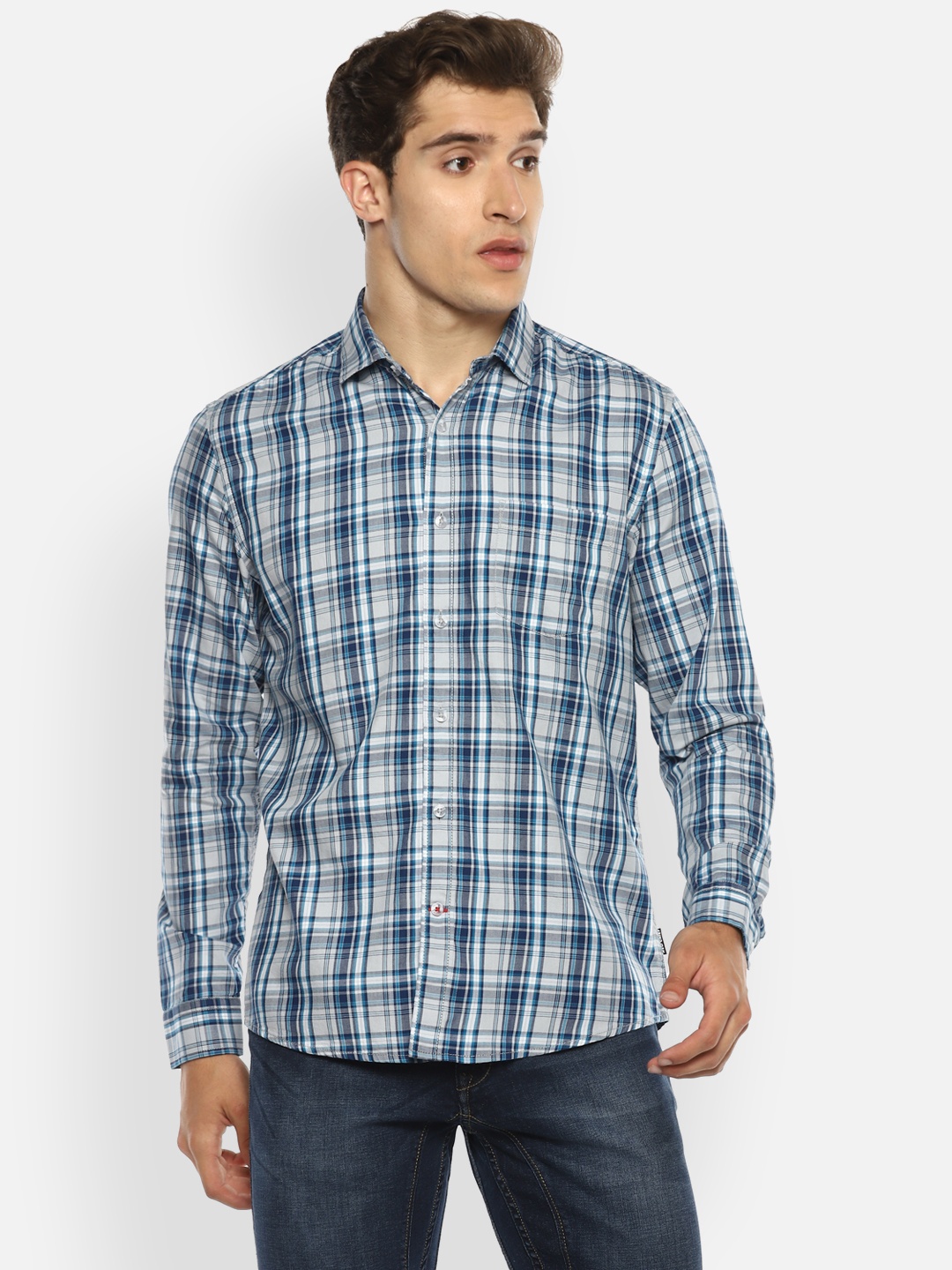 

Red Chief Men White Tartan Checks Opaque Checked Casual Shirt