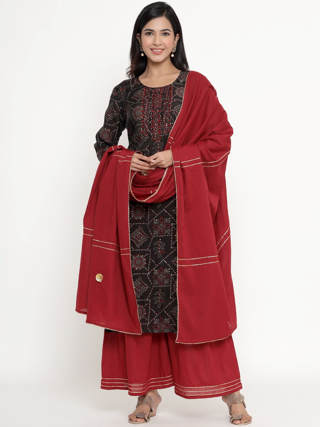 

DIVYANK Women Black Ethnic Motifs Printed Regular Kurta with Sharara & With Dupatta