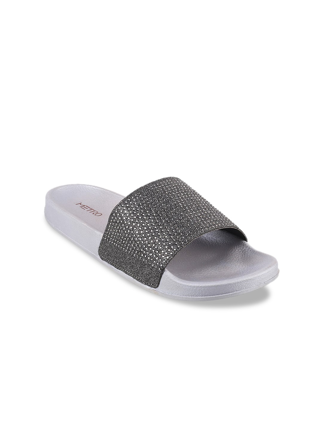 

Metro Women Silver-Toned Textured Open Toe Flats