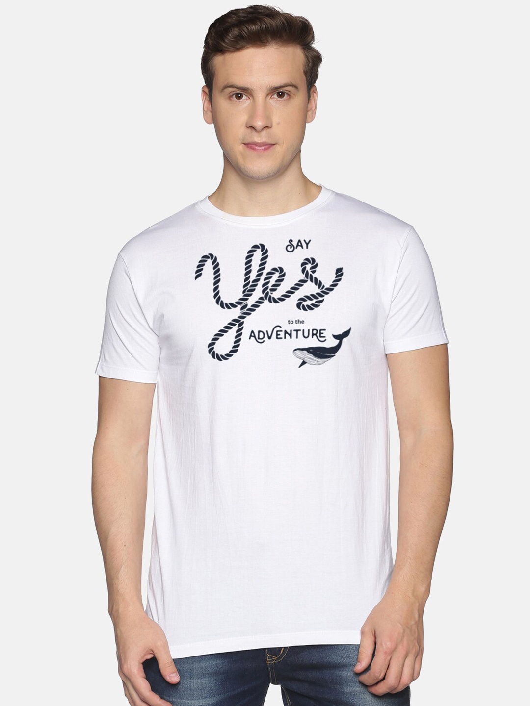 

MASH UNLIMITED Men White Typography Printed Slim Fit T-shirt