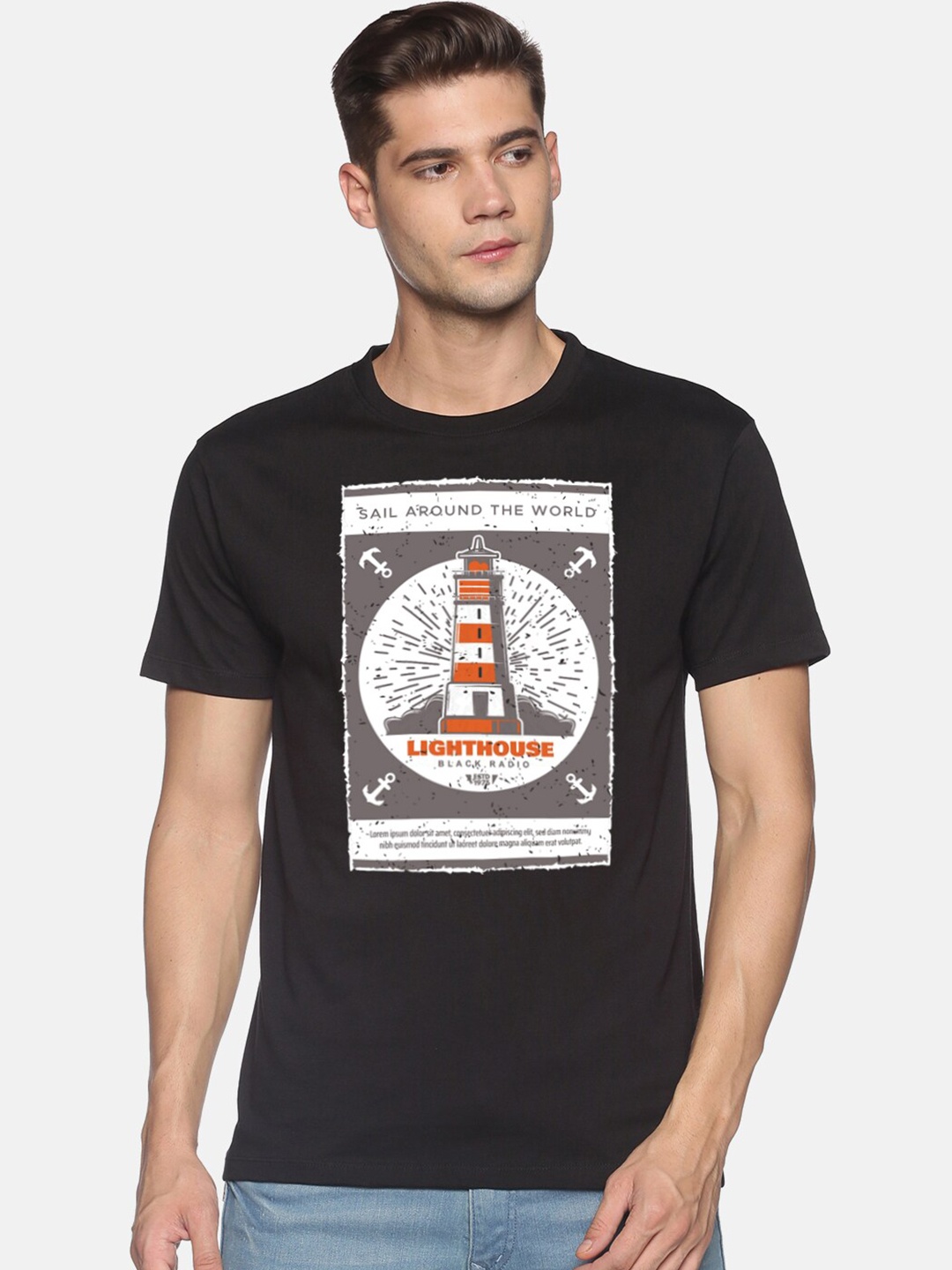 

MASH UNLIMITED Men Black Graphic Printed Slim Fit T-shirt