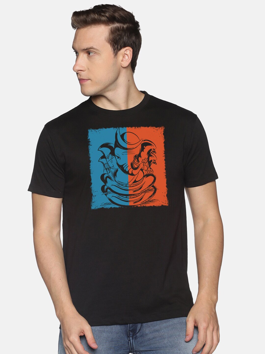 

MASH UNLIMITED Men Black & Blue Graphic Printed Slim Fit T-shirt