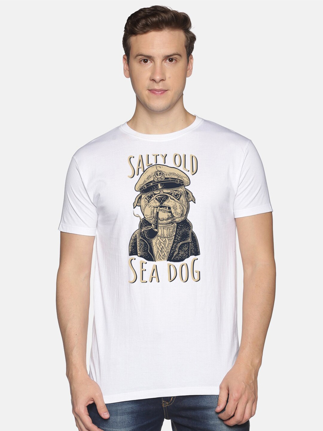 

MASH UNLIMITED Men White & Brown Graphic Printed Slim Fit T-shirt