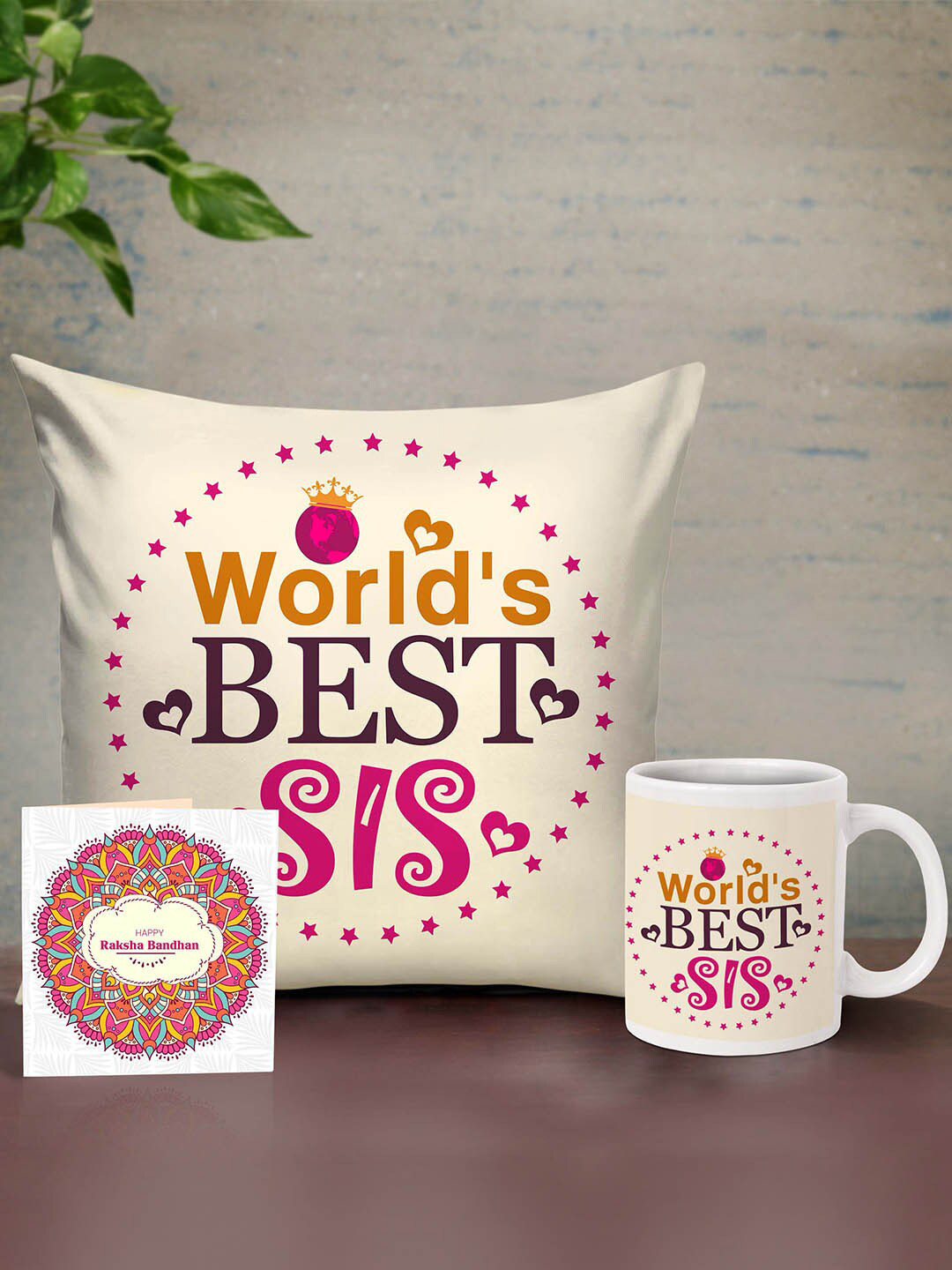

TIED RIBBONS Muliticolored Printed Cushion with Mug & Card Combo Gifts Set for Sister, Multi