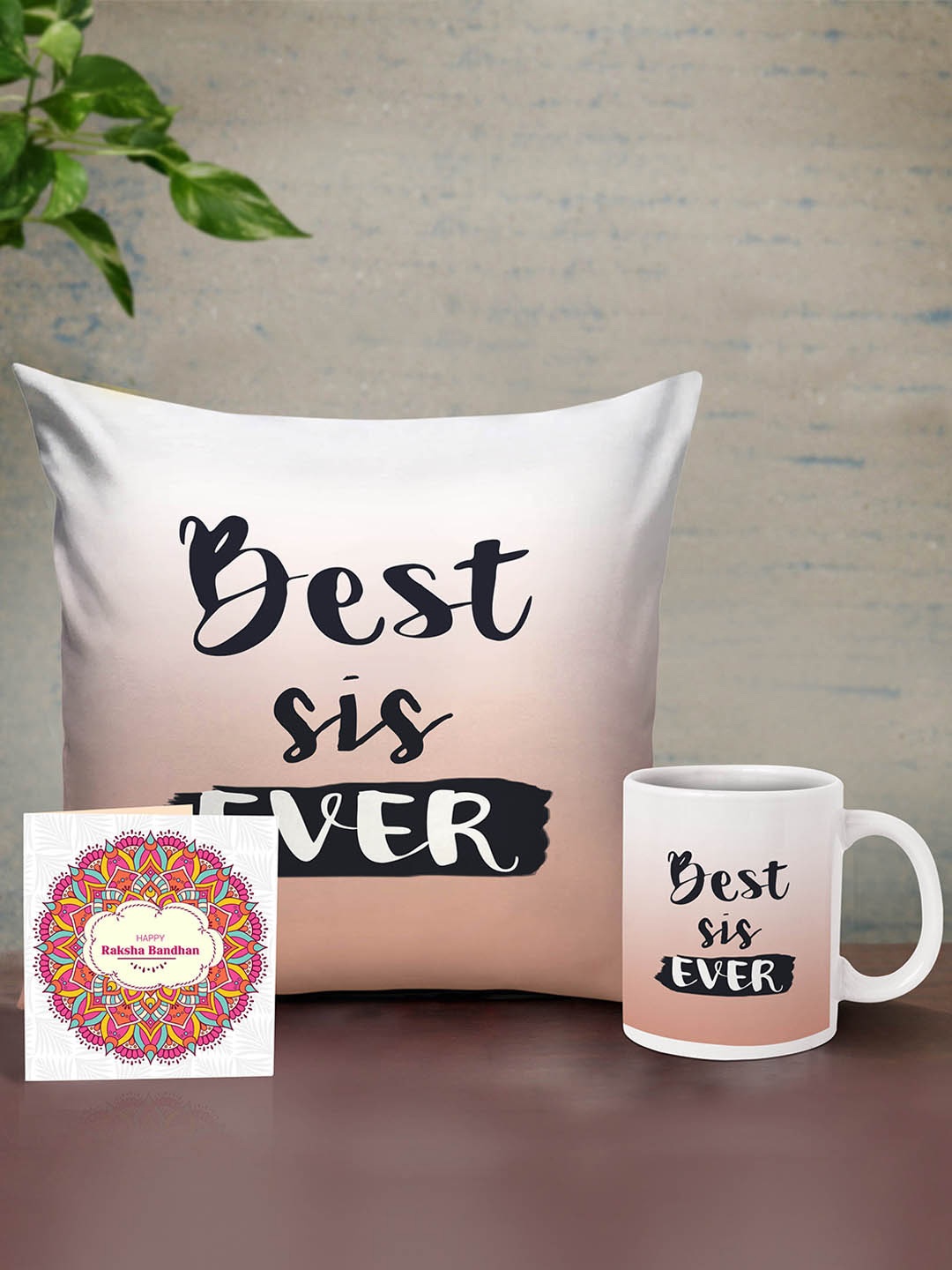 

TIED RIBBONS Muliticolored Cushion with Mug & Card Rakhi Return Gift Set for Sister, Multi