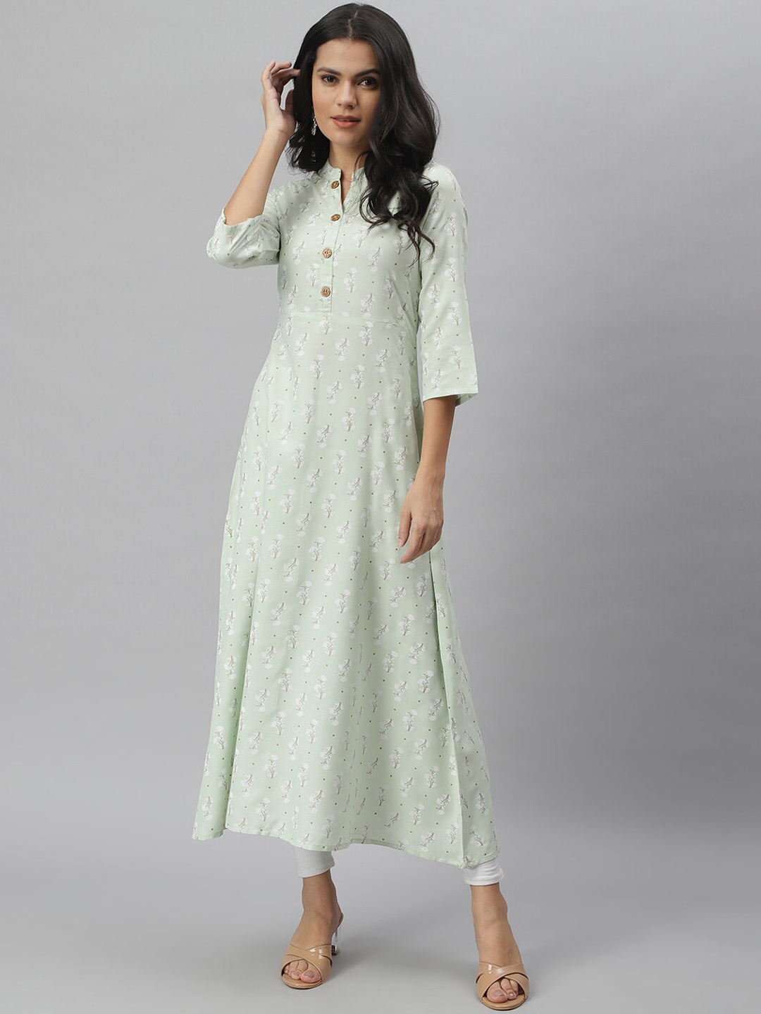 

Stylum Women Green Floral Printed A-Line Kurta