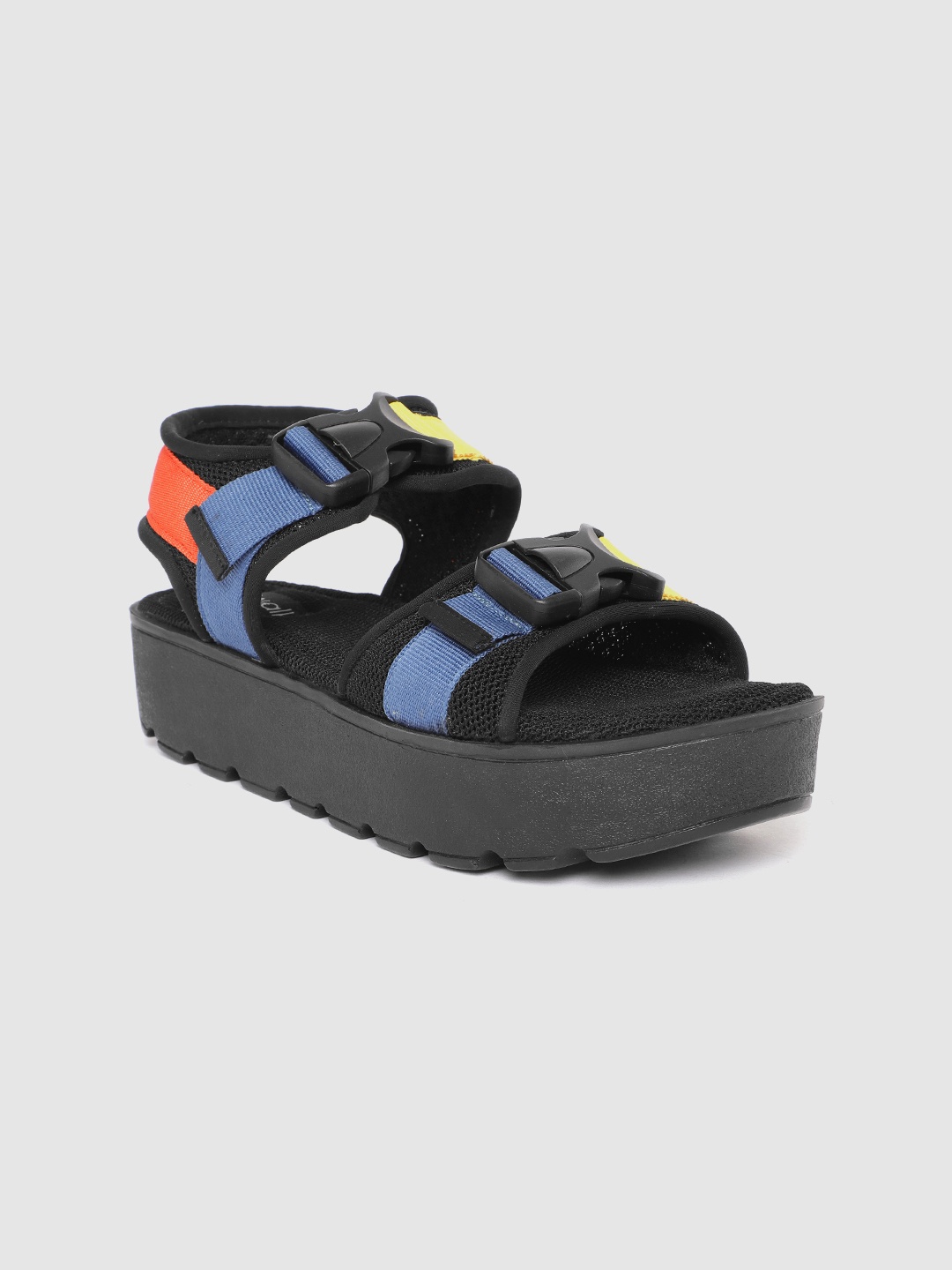 

Catwalk Colourblocked Flatform Heel Sandals With Buckle Detail, Black