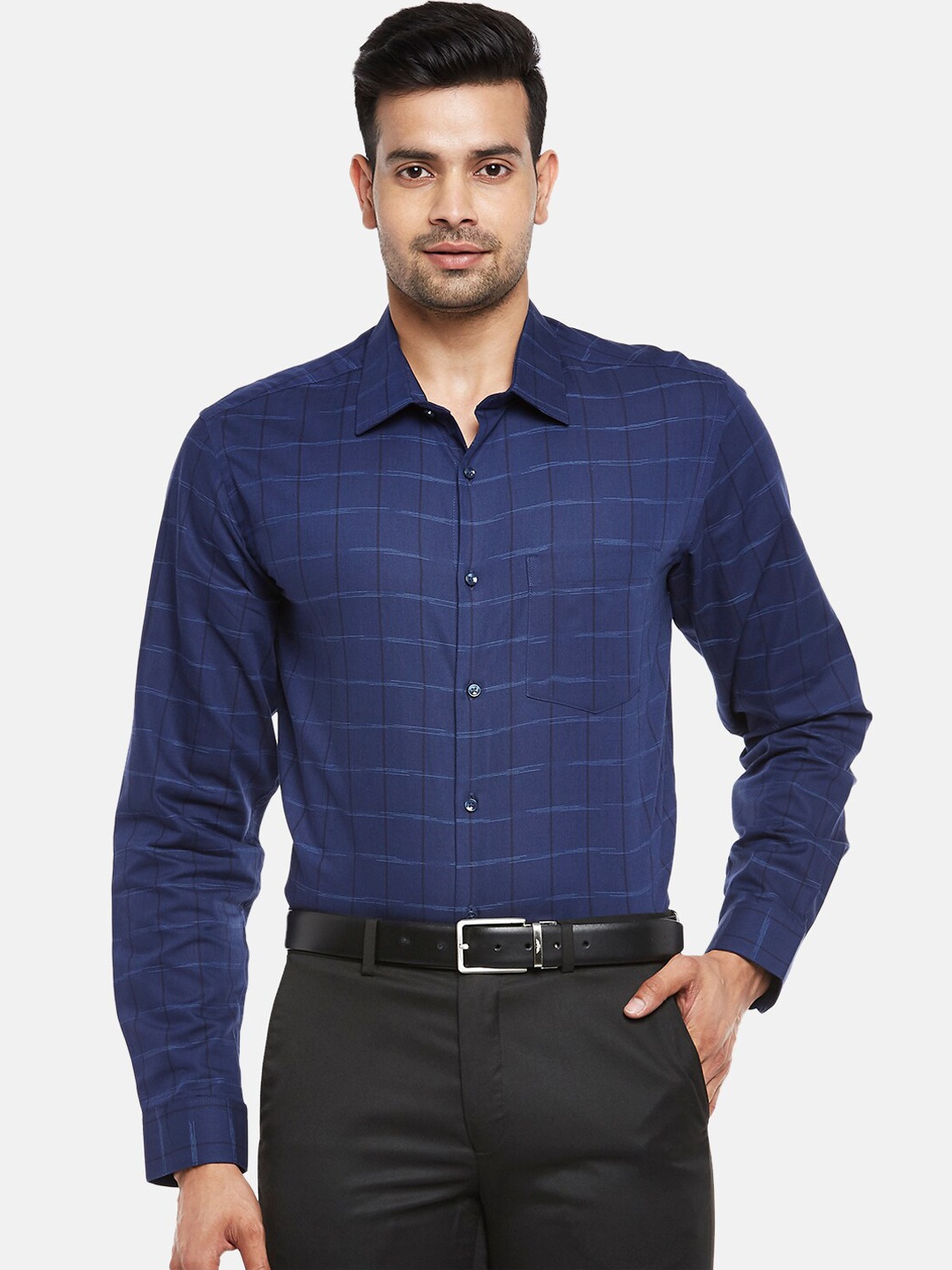 

RICHARD PARKER by Pantaloons Men Blue Slim Fit Opaque Checked Casual Shirt