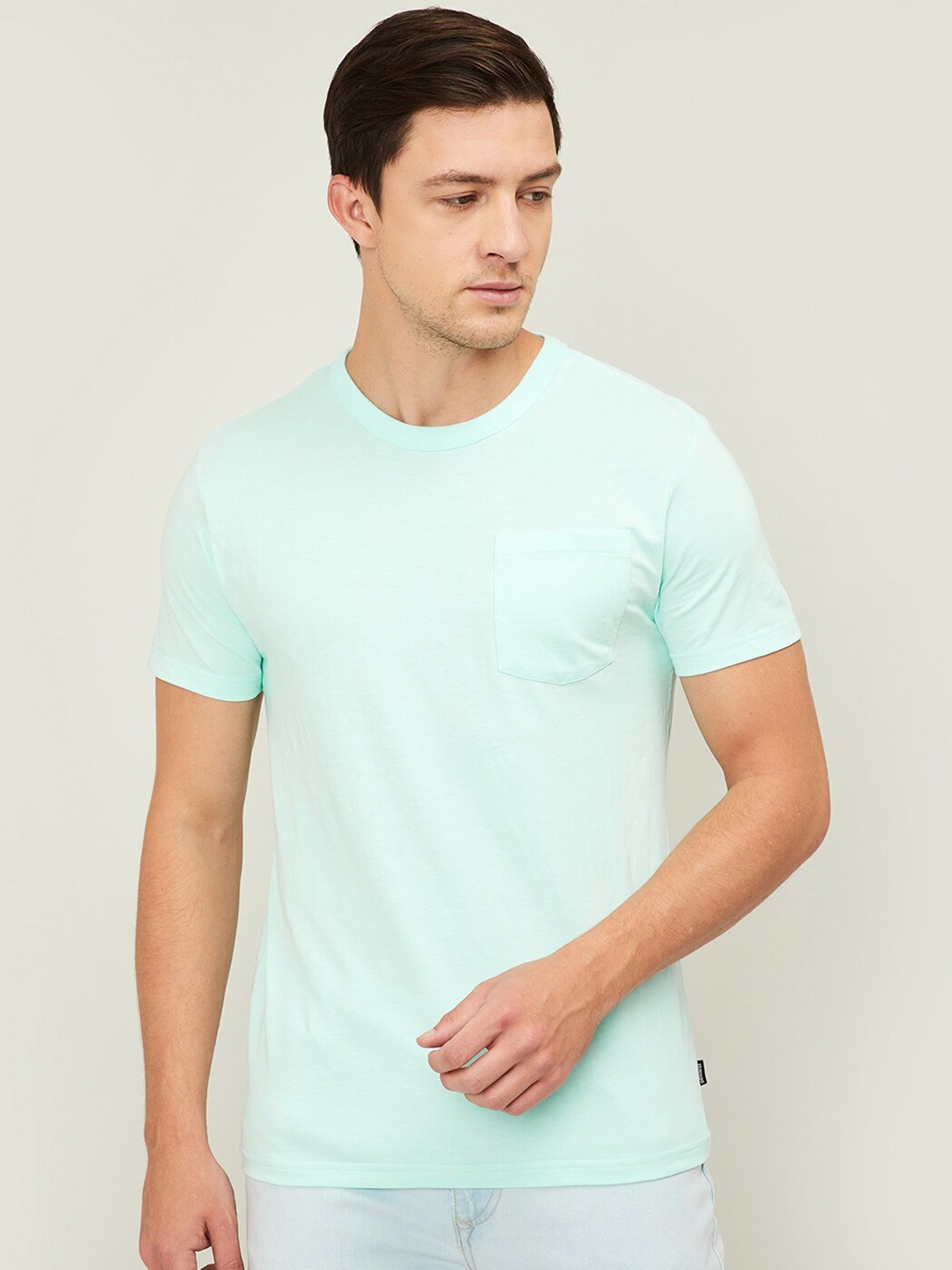 

Denimize by Fame Forever Men Sea Green Pockets Slim Fit T-shirt