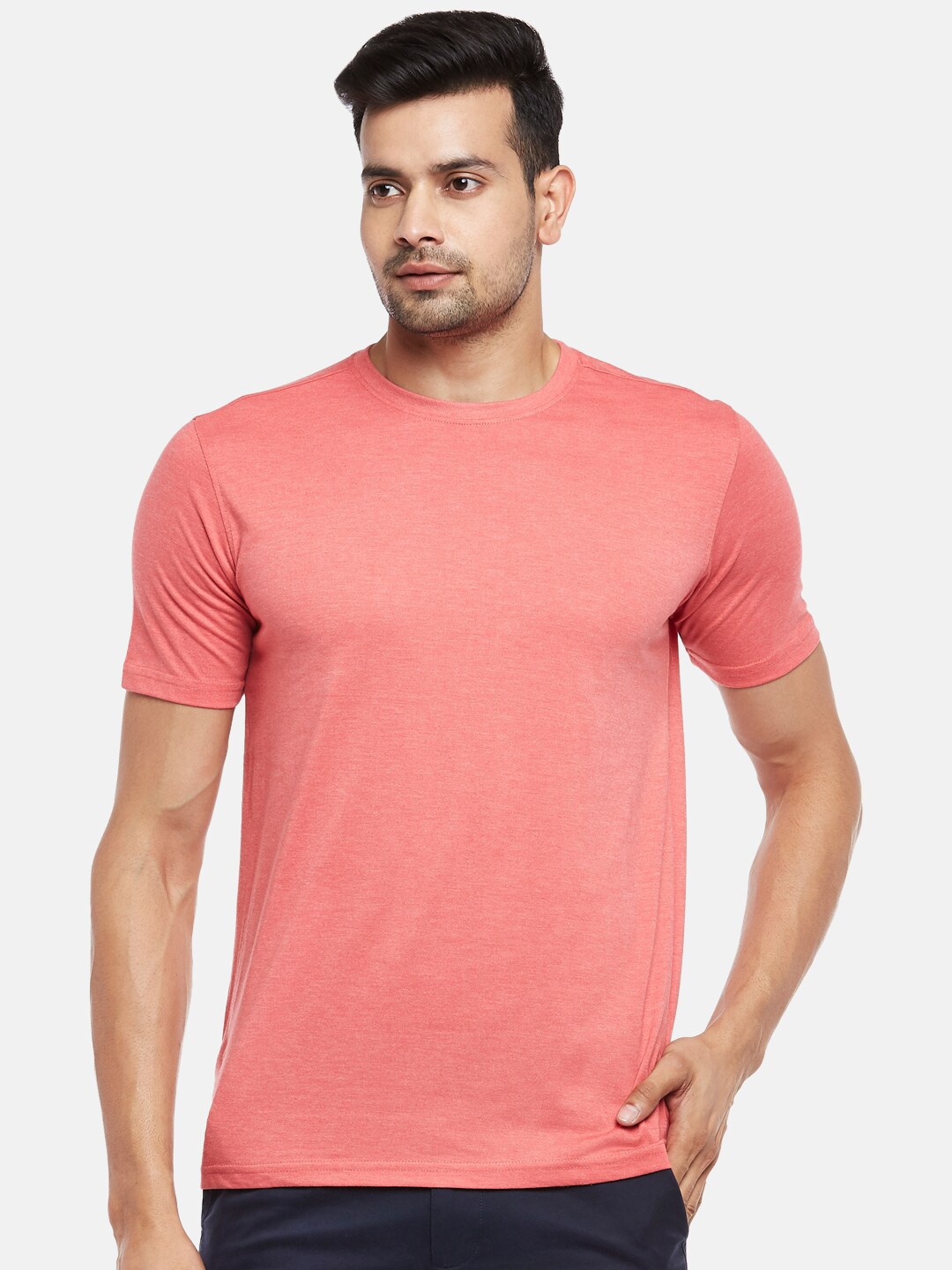 

BYFORD by Pantaloons Men Coral Red Cotton Pure Cotton T-shirt