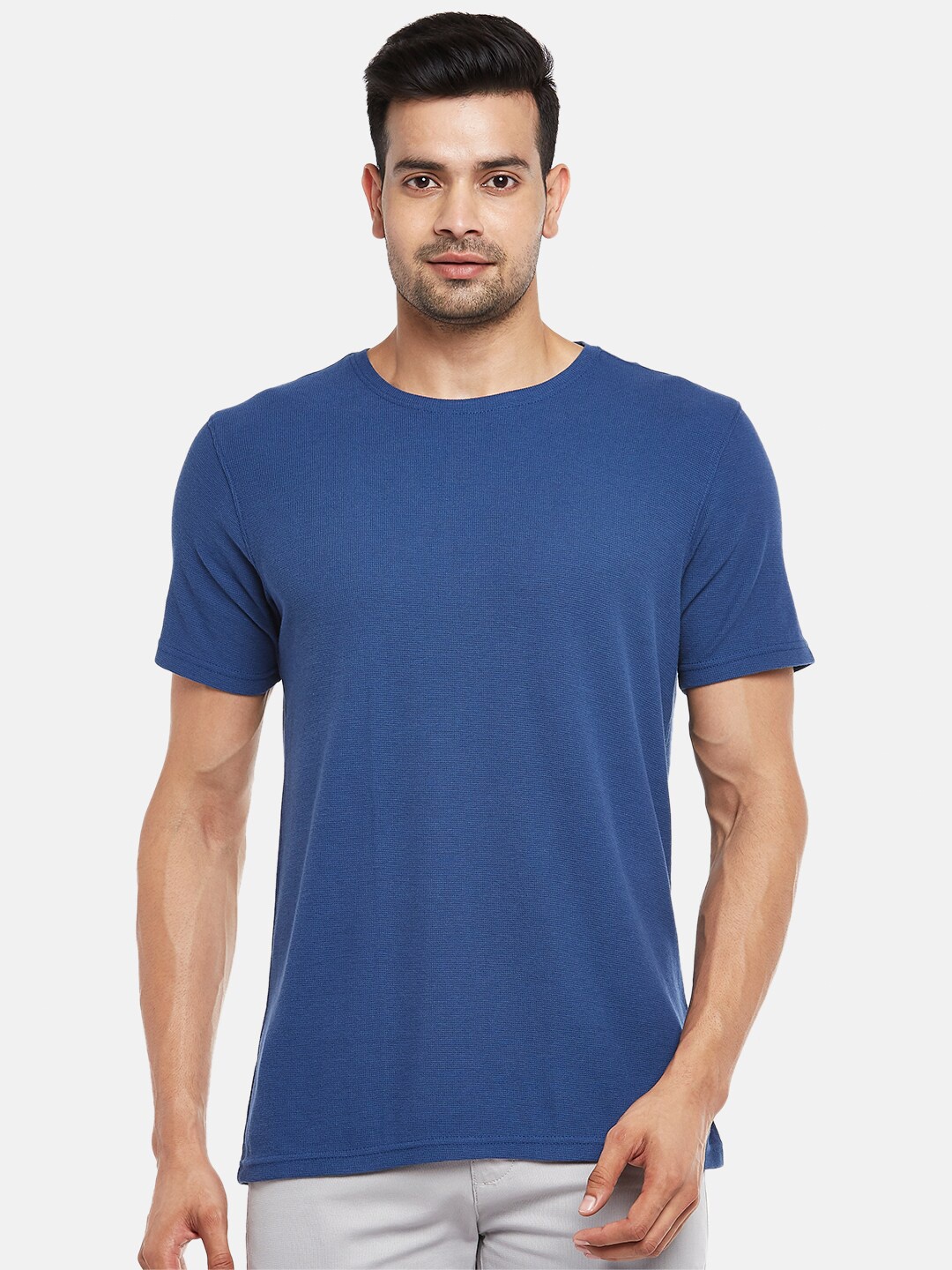 

BYFORD by Pantaloons Men Blue Slim Fit Cotton Pure Cotton T-shirt