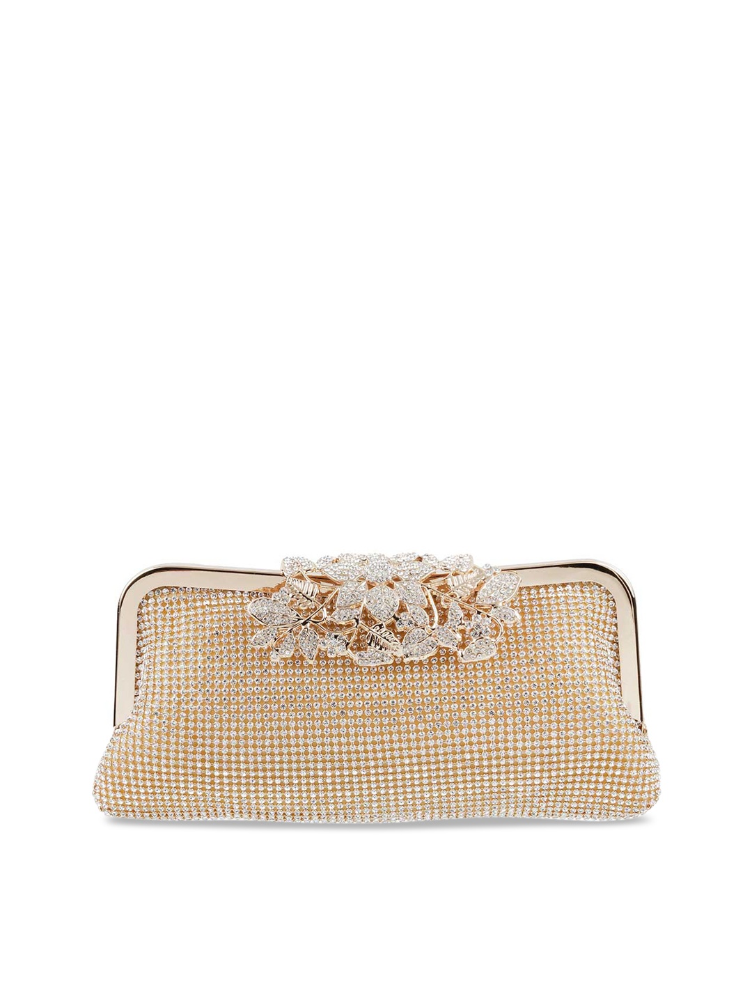 

Mochi Gold-Toned & White Embellished Purse Clutch