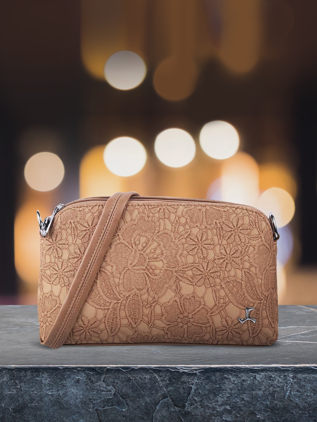 

Mochi Women Beige Floral PU Structured Sling Bag