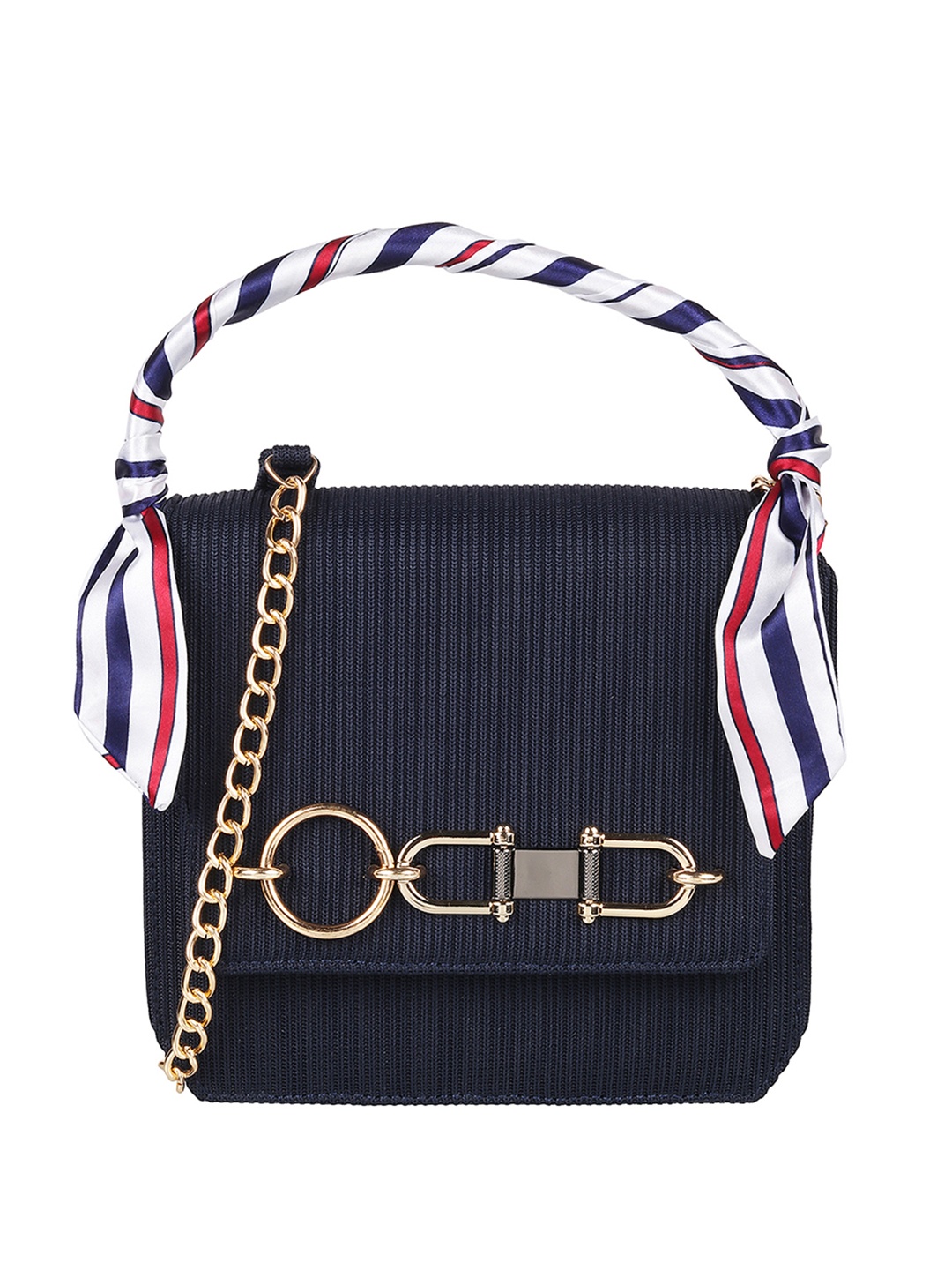 

Mochi Navy Blue Textured Embellished Structured Handheld Bag