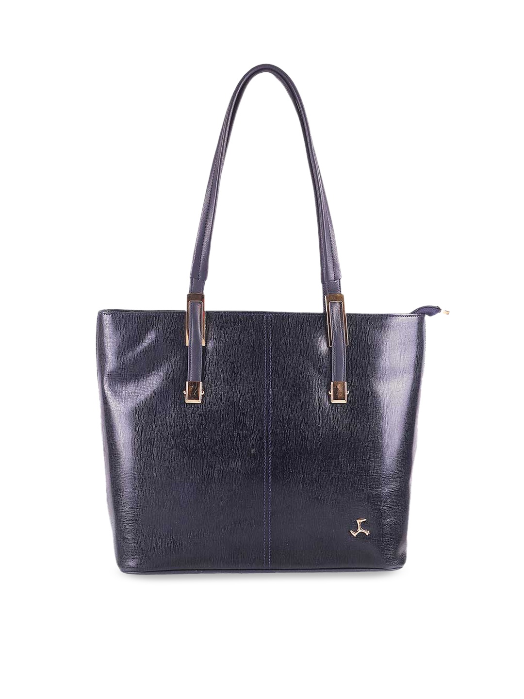 

Mochi Blue Textured Leather Shopper Shoulder Bag with Cut Work