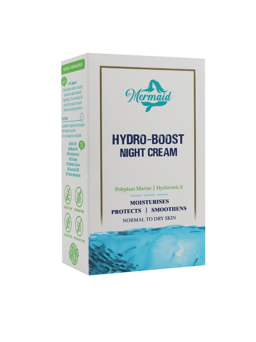 

Mermaid Hydro-Boost Night Cream - Polyplant Marine & Hyaluronic Acid - 30 g, Blue