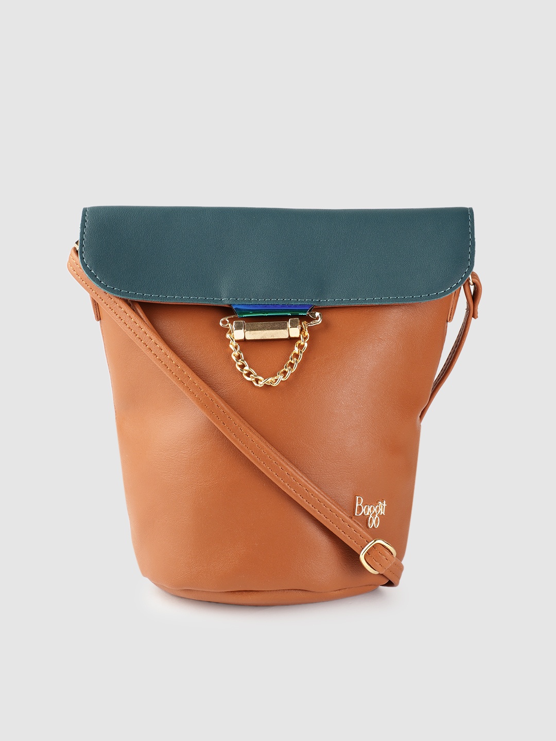 

Baggit Tan Brown & teal Green Colourblocked Bucket Sling Bag