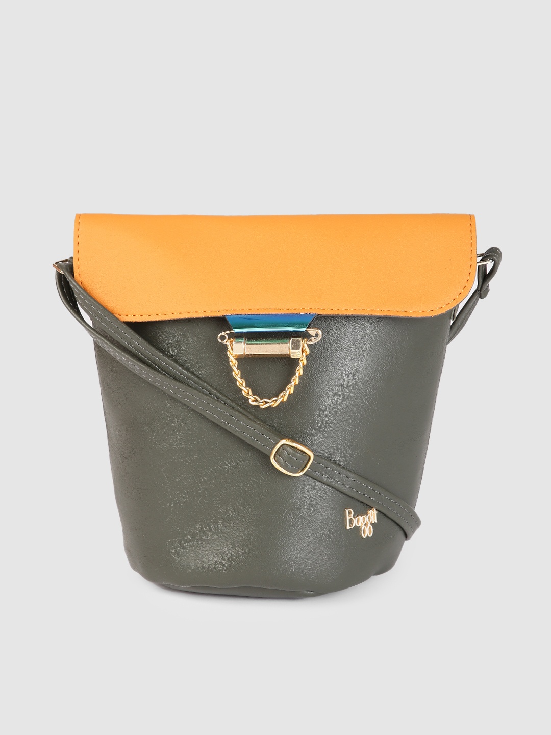 

Baggit Grey & Yellow Colourblocked Bucket Sling Bag