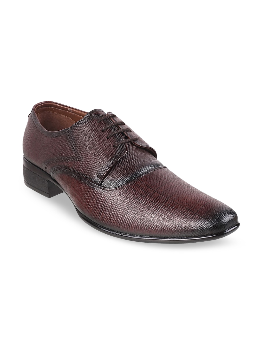 

Metro Men Maroon Textured Formal Leather Derbys