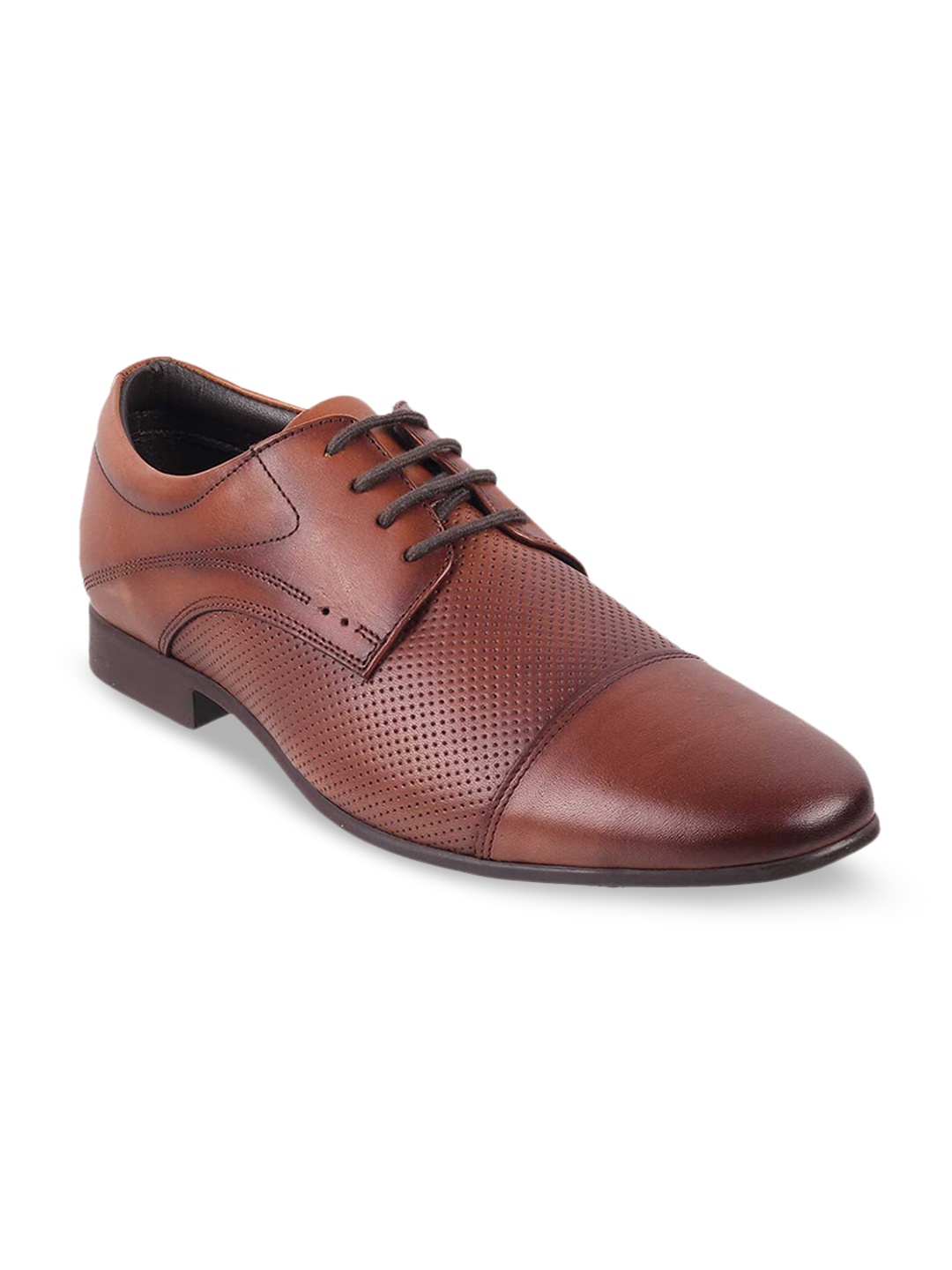 

Metro Men Tan-Brown Textured Formal Leather Derbys