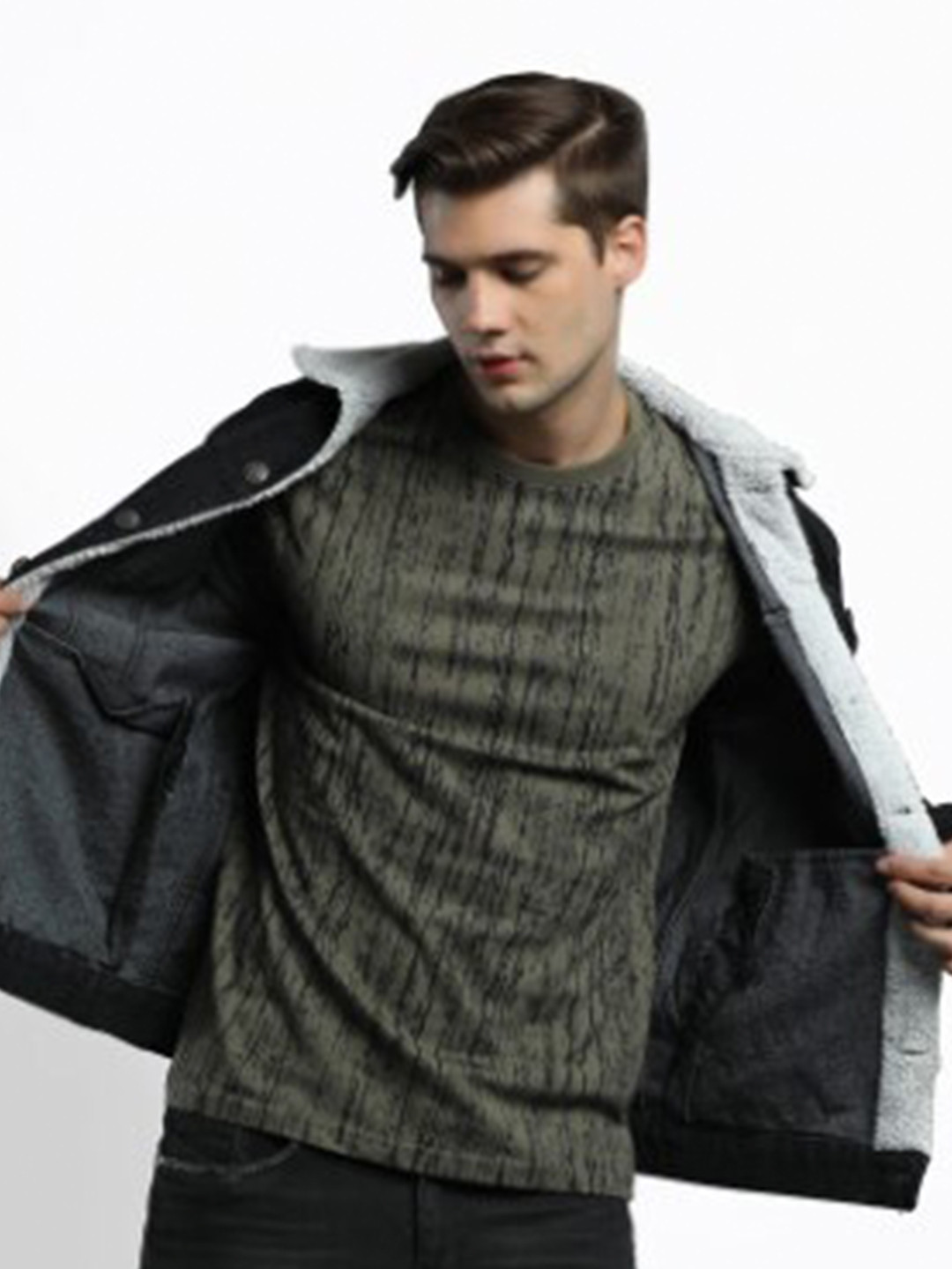 

Maniac Men Olive Green Black Pure Cotton Self Designed Pure Cotton T-shirt