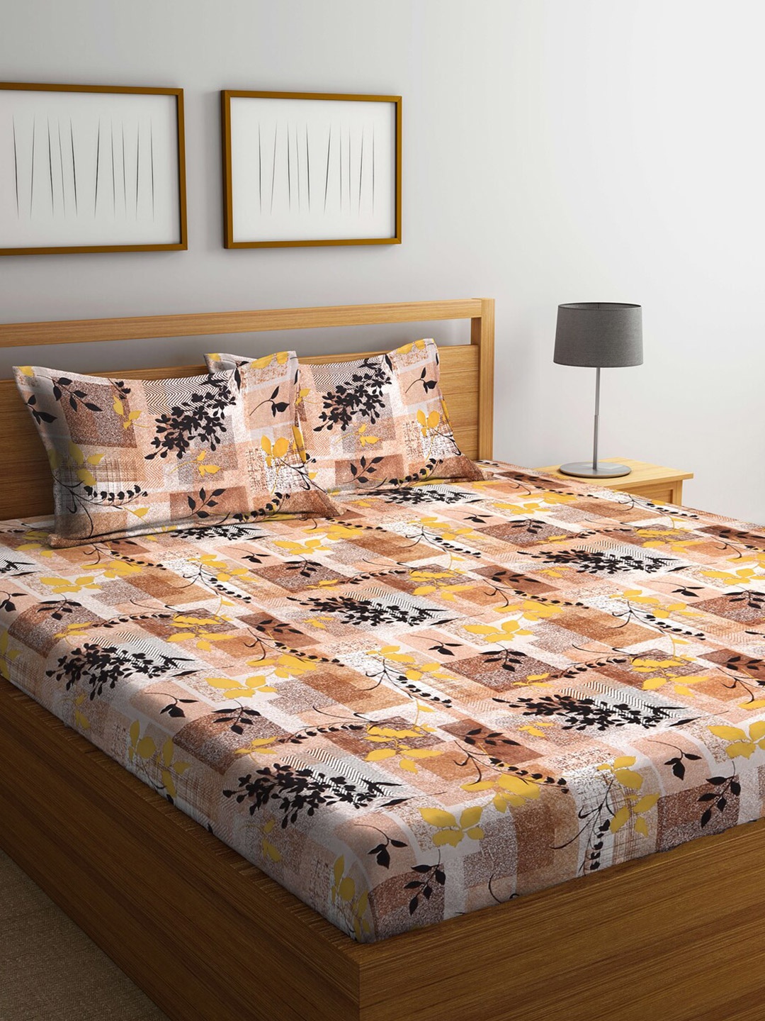 

Arrabi Brown & Black Floral 300 TC King Bedsheet With 2 Pillow Covers