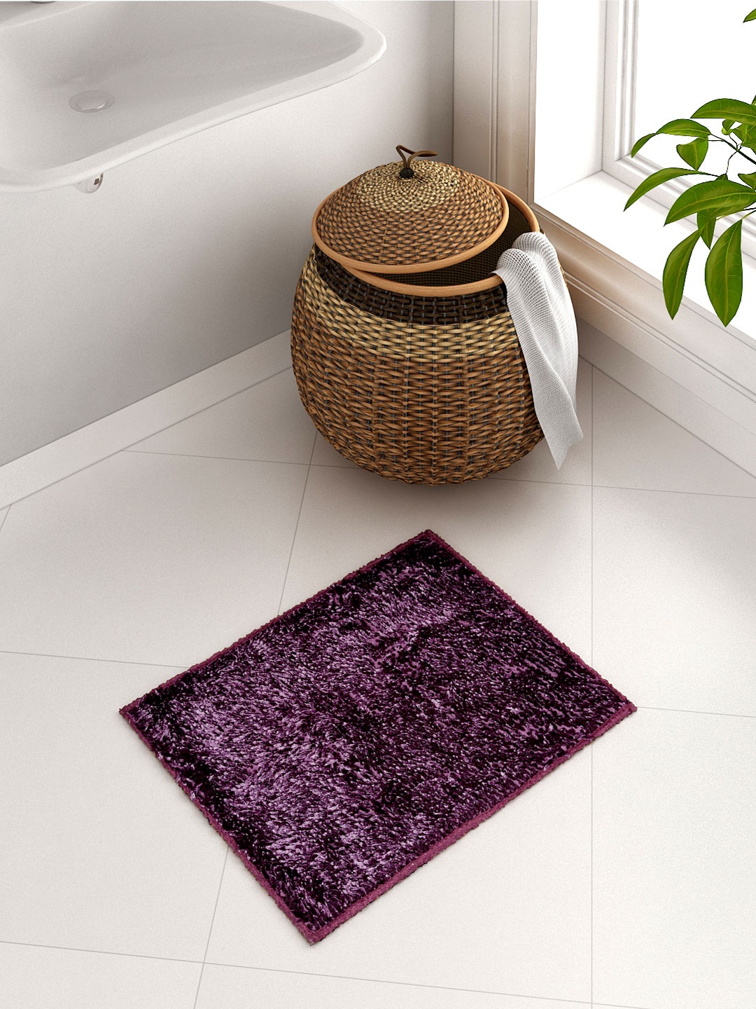 

Cortina Purple Ruffled Rectangular Bath Rug
