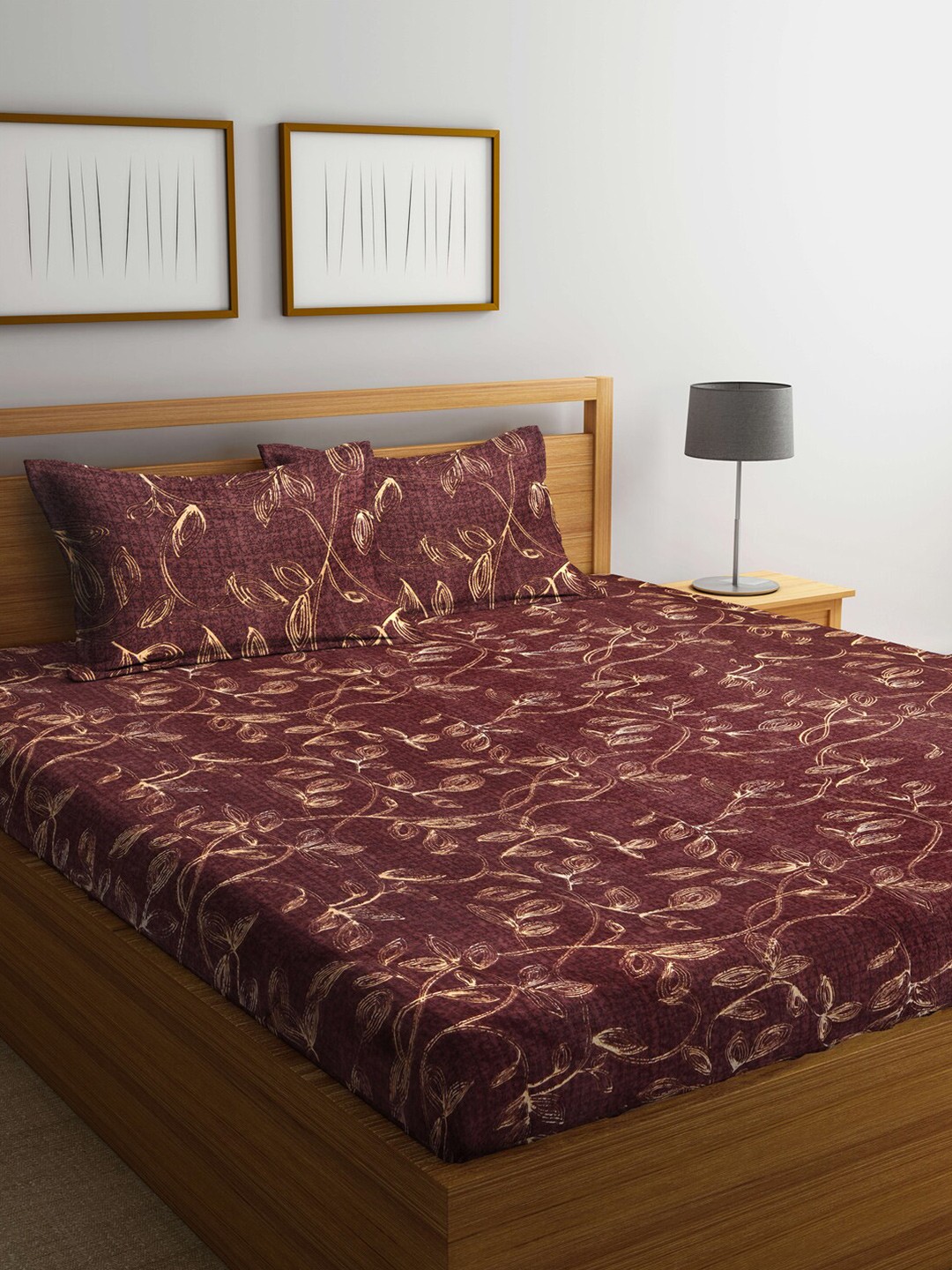 

Arrabi Brown & Beige Floral 300 TC King Bedsheet With 2 Pillow Covers