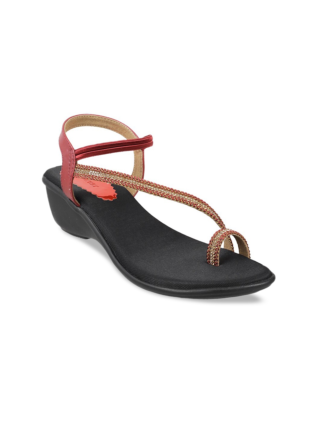 

WALKWAY by Metro Maroon Embellished Wedge Sandals