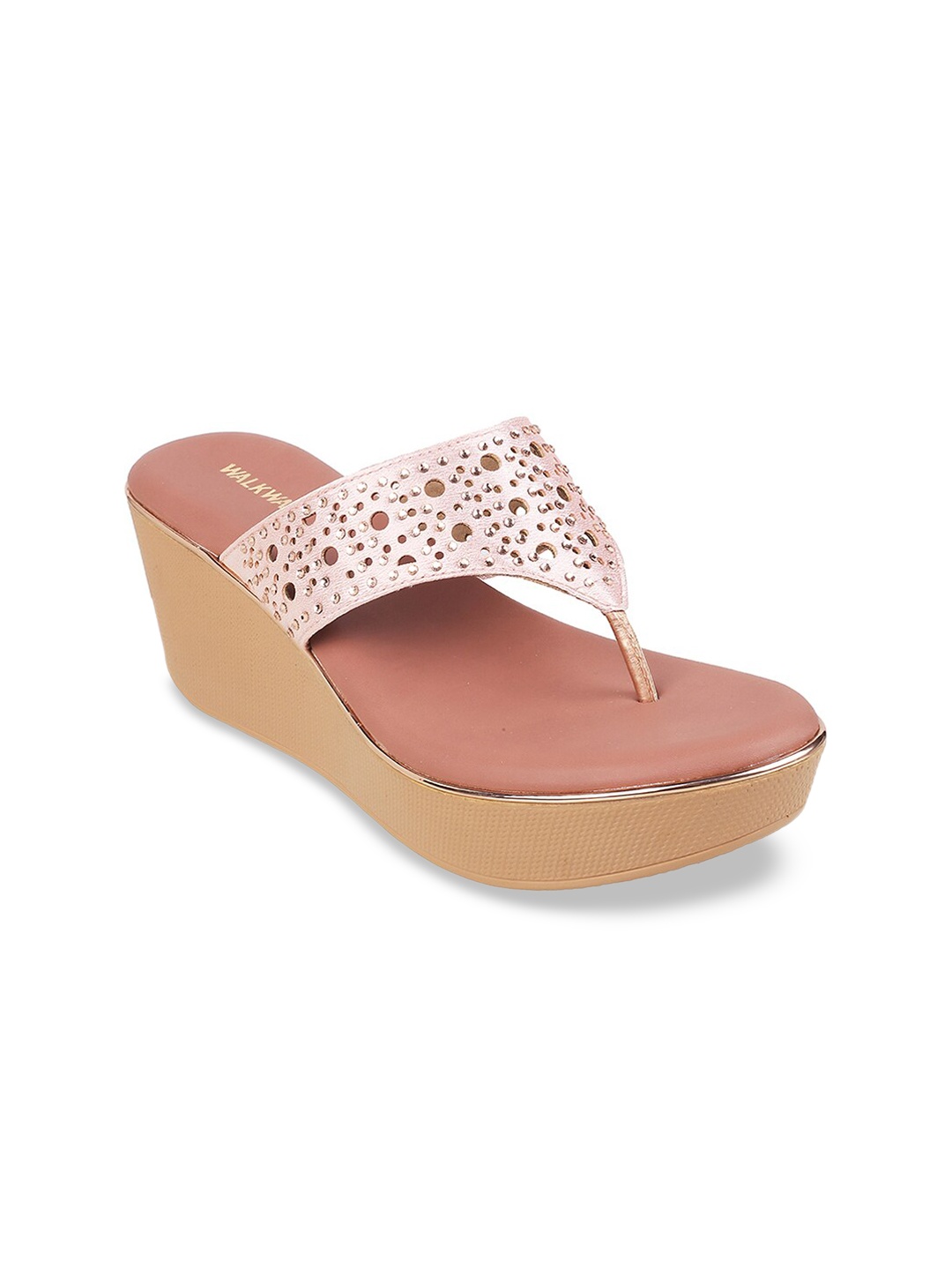 

WALKWAY by Metro Gold-Toned Textured Wedge Sandals with Laser Cuts