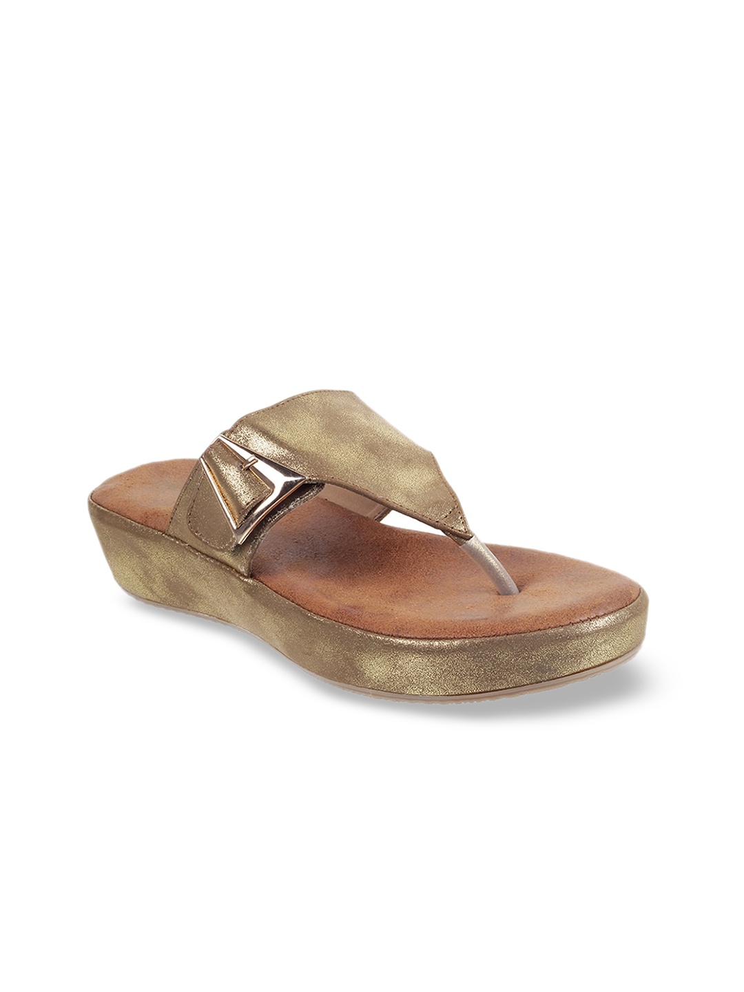 

WALKWAY by Metro Gold Flatform Sandals with Buckles