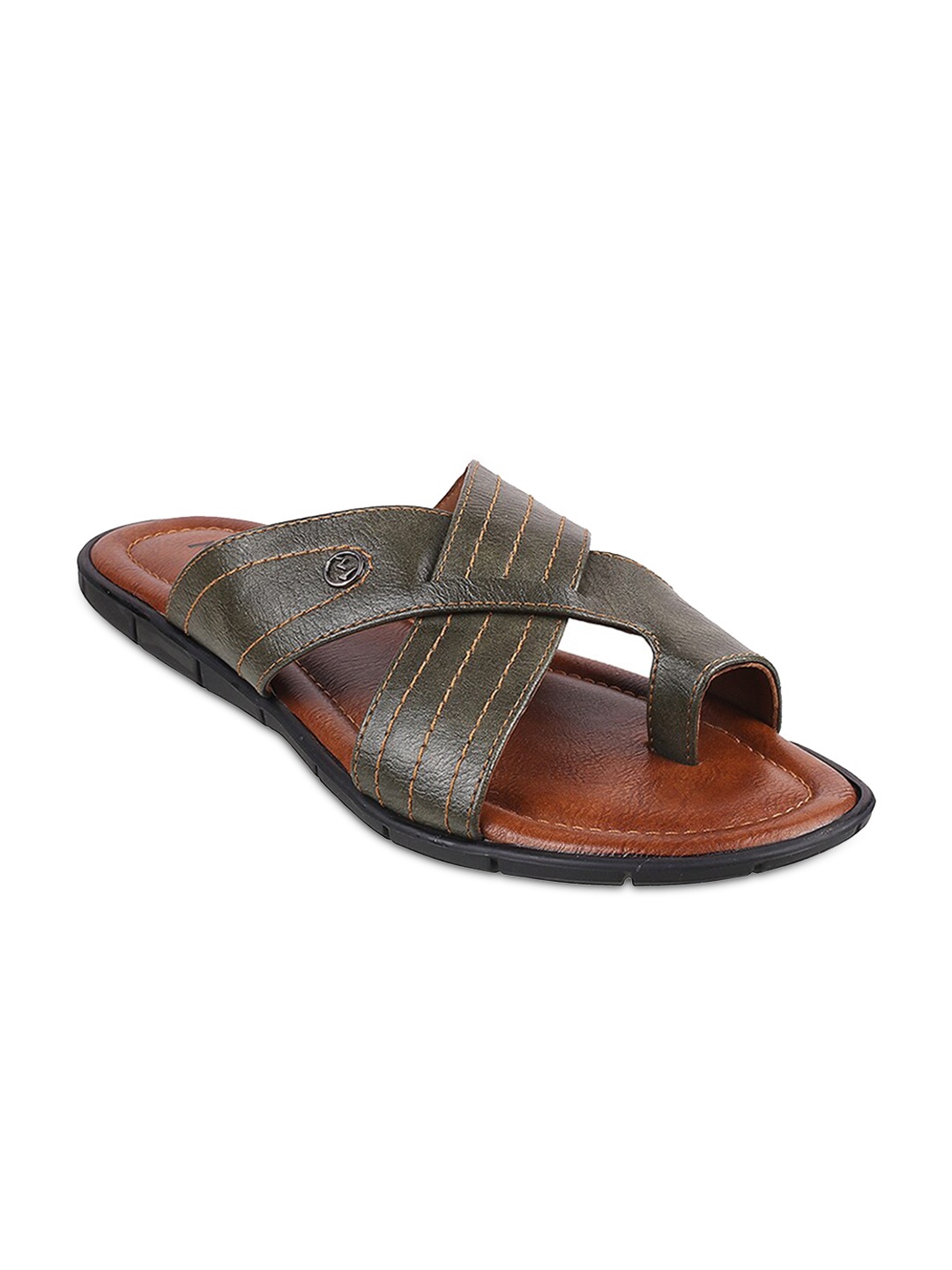 

Metro Men Green & Tan Leather Comfort Sandals