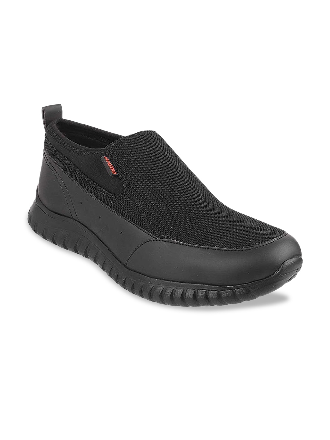 

Metro Men Black Woven Design Slip-On Sneakers
