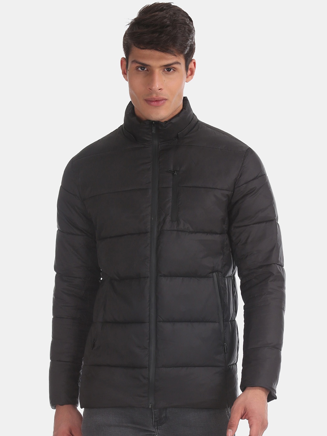 

Arrow Sport Men Black Windcheater Longline Detachable Hood Puffer Jacket