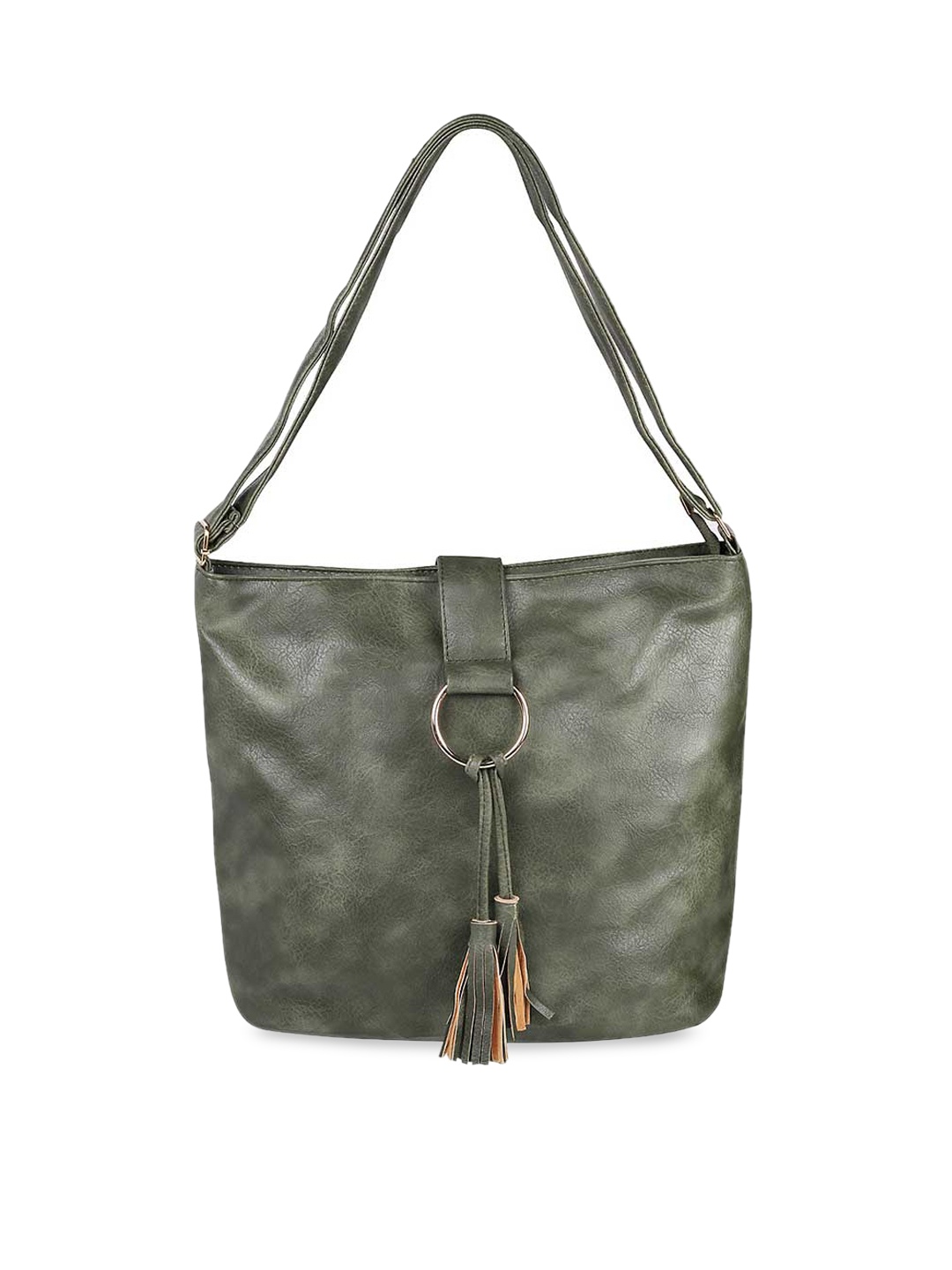 

WALKWAY by Metro Olive Green Structured Hobo Bag with Tasselled