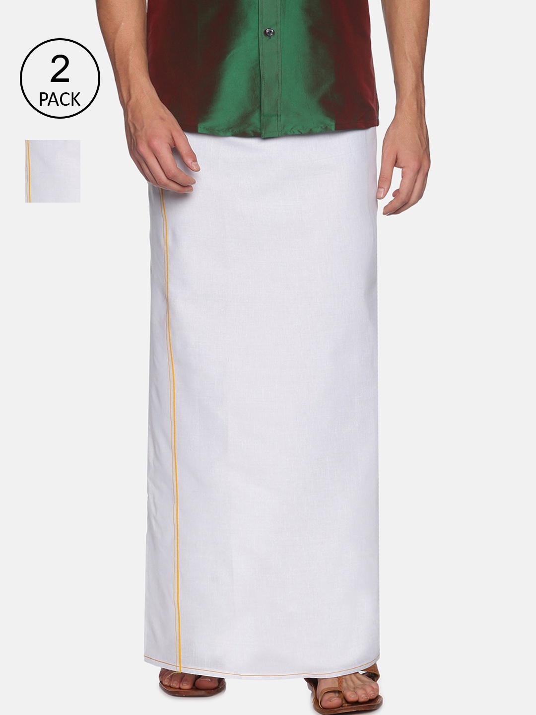 

Chennis Men Pack Of 2 White Solid Pure Cotton Dhotis