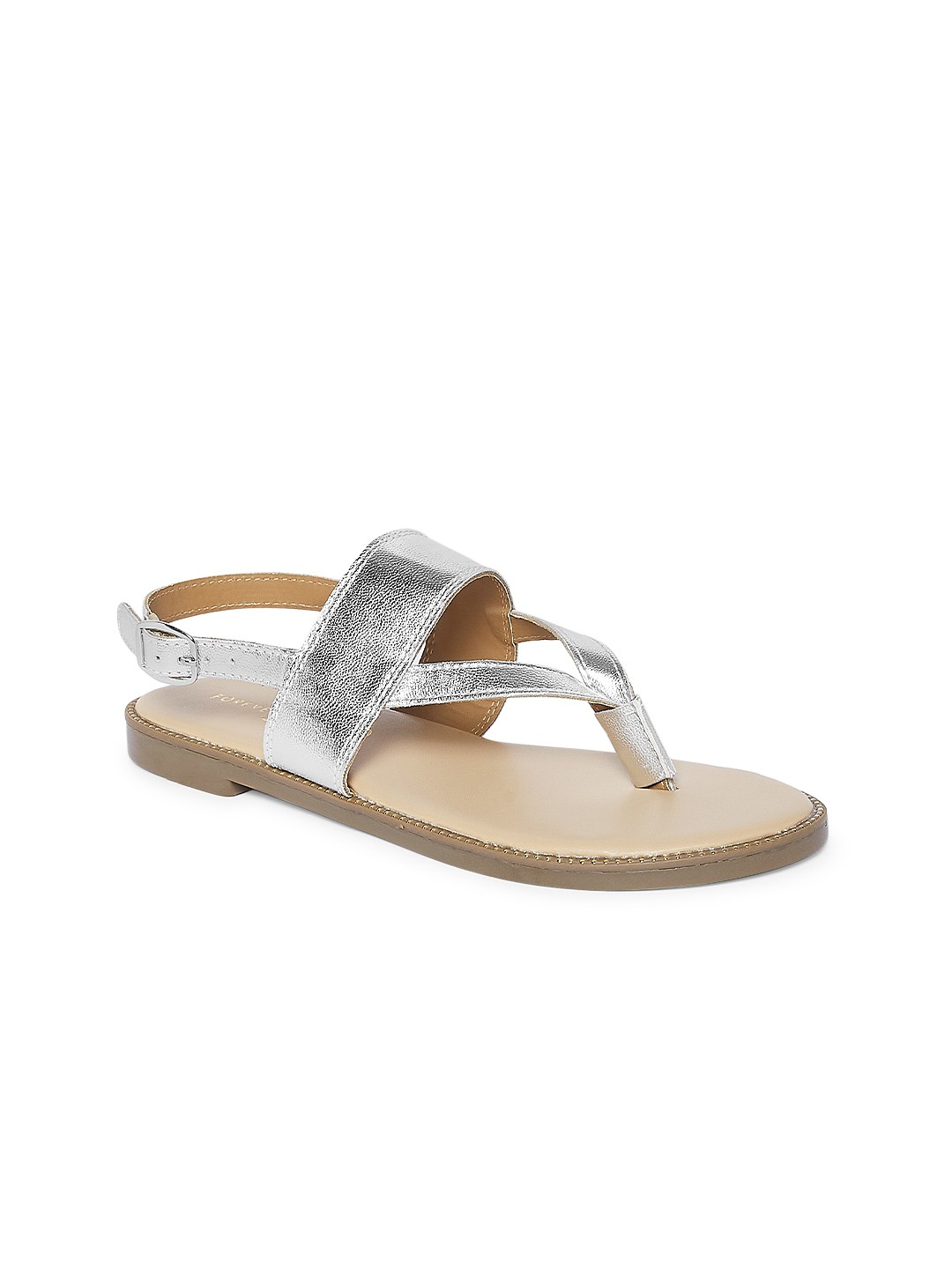 

Forever Glam by Pantaloons Women Open Toe T-Strap Flats, Silver