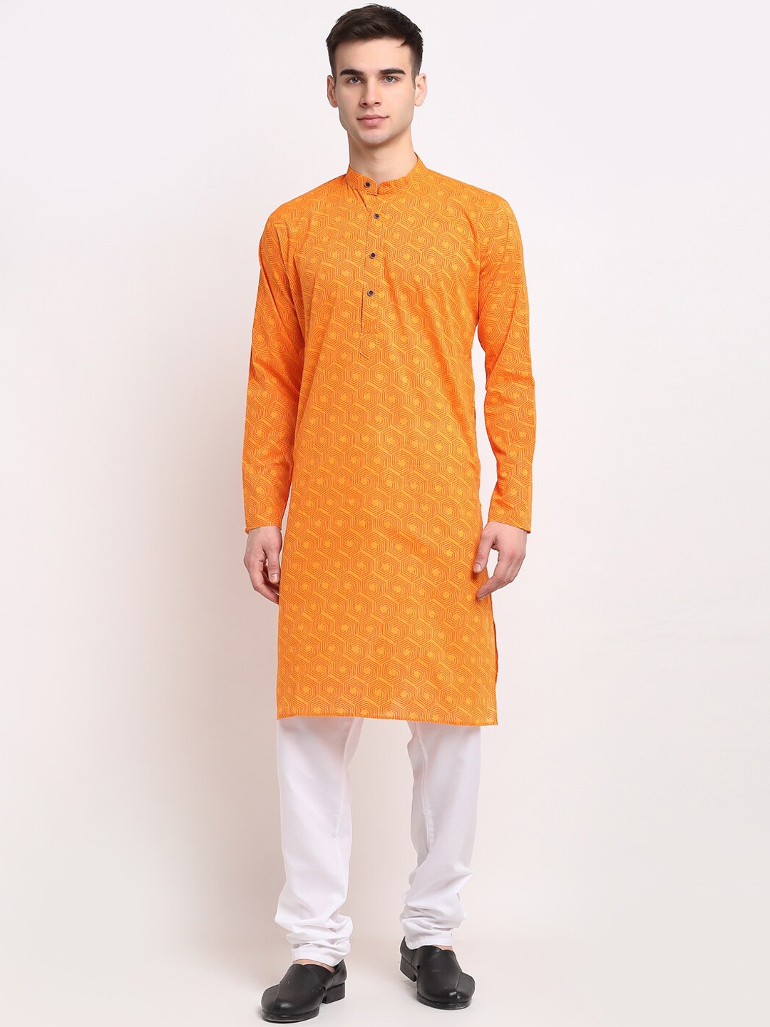 

Jompers Men Orange Printed Kurta