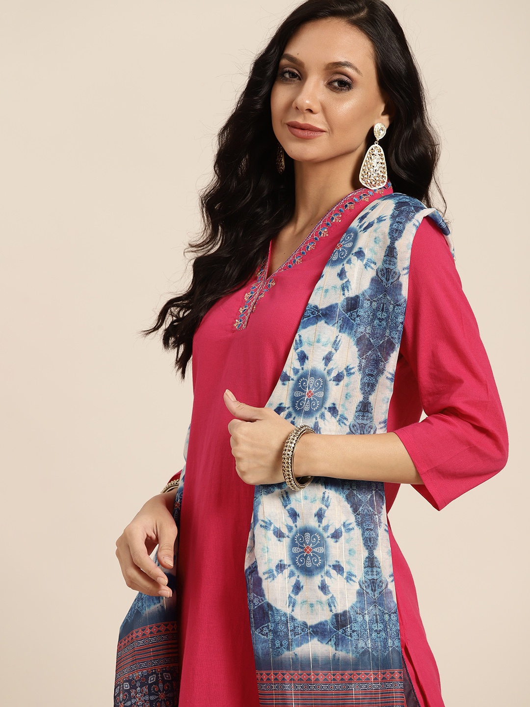 

Sangria Women Pink Regular Sequinned Pure Cotton Kurta with Palazzos & With Dupatta