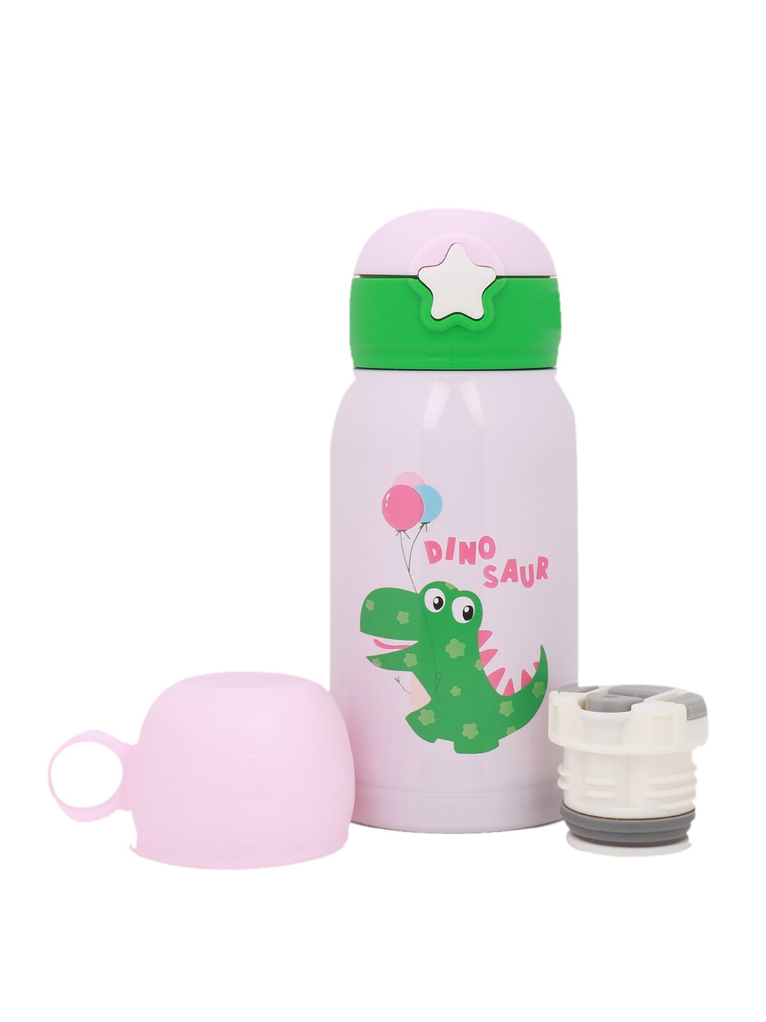 

POKORY Kids Pink & Green Dinosaur Printed Stainless Steel Bottle Pink 300 Ml