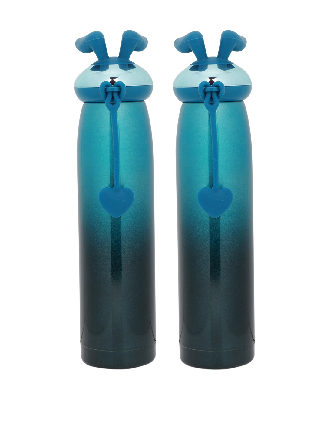 

POKORY Kids Set Of 2 Teal Blue & Silver-Toned Solid Insulated Stainless Steel Water Bottles 320 ML