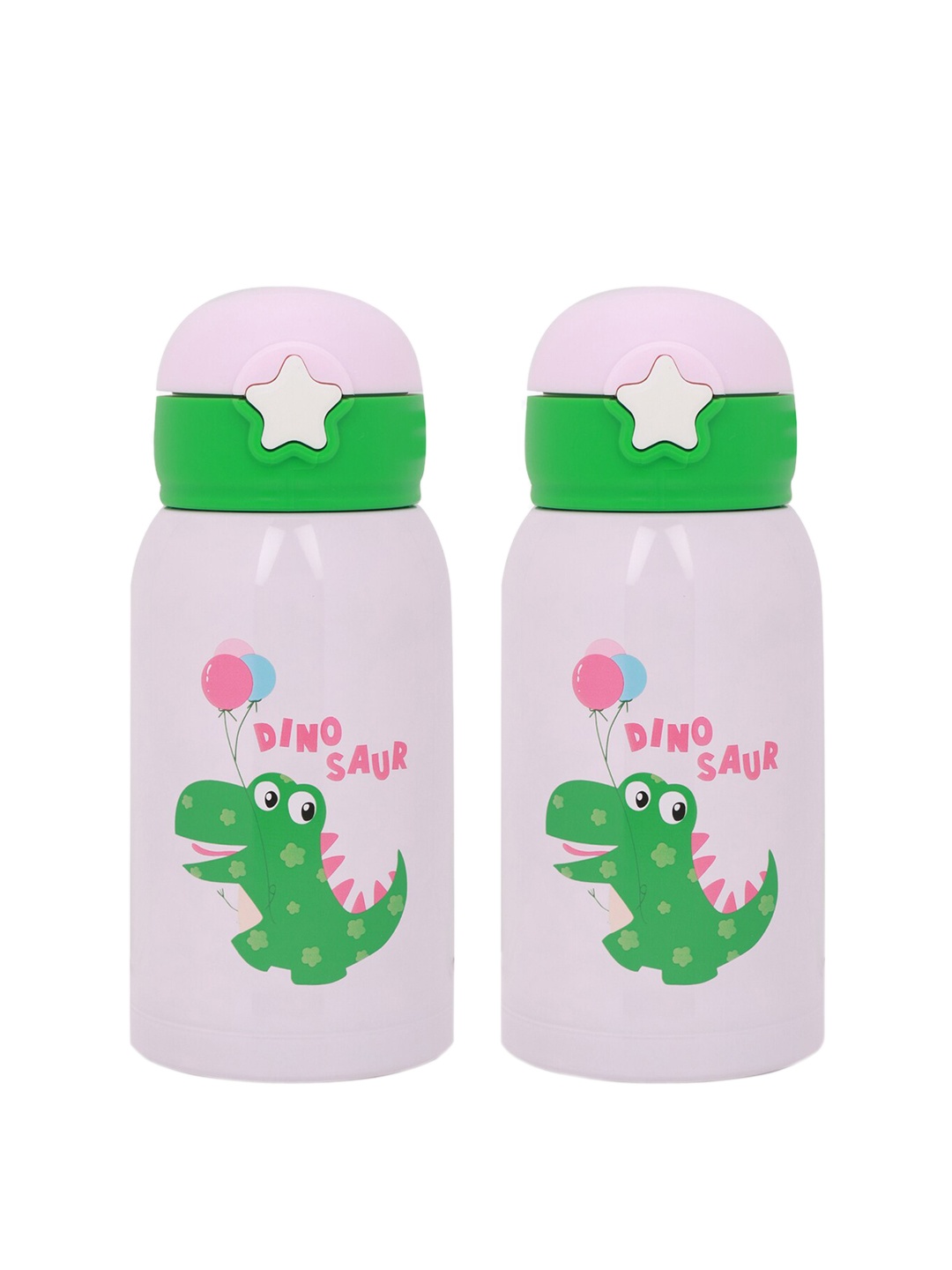 

POKORY Set Of 2 Pink & Green Printed Stainless Steel Insulated Bottles