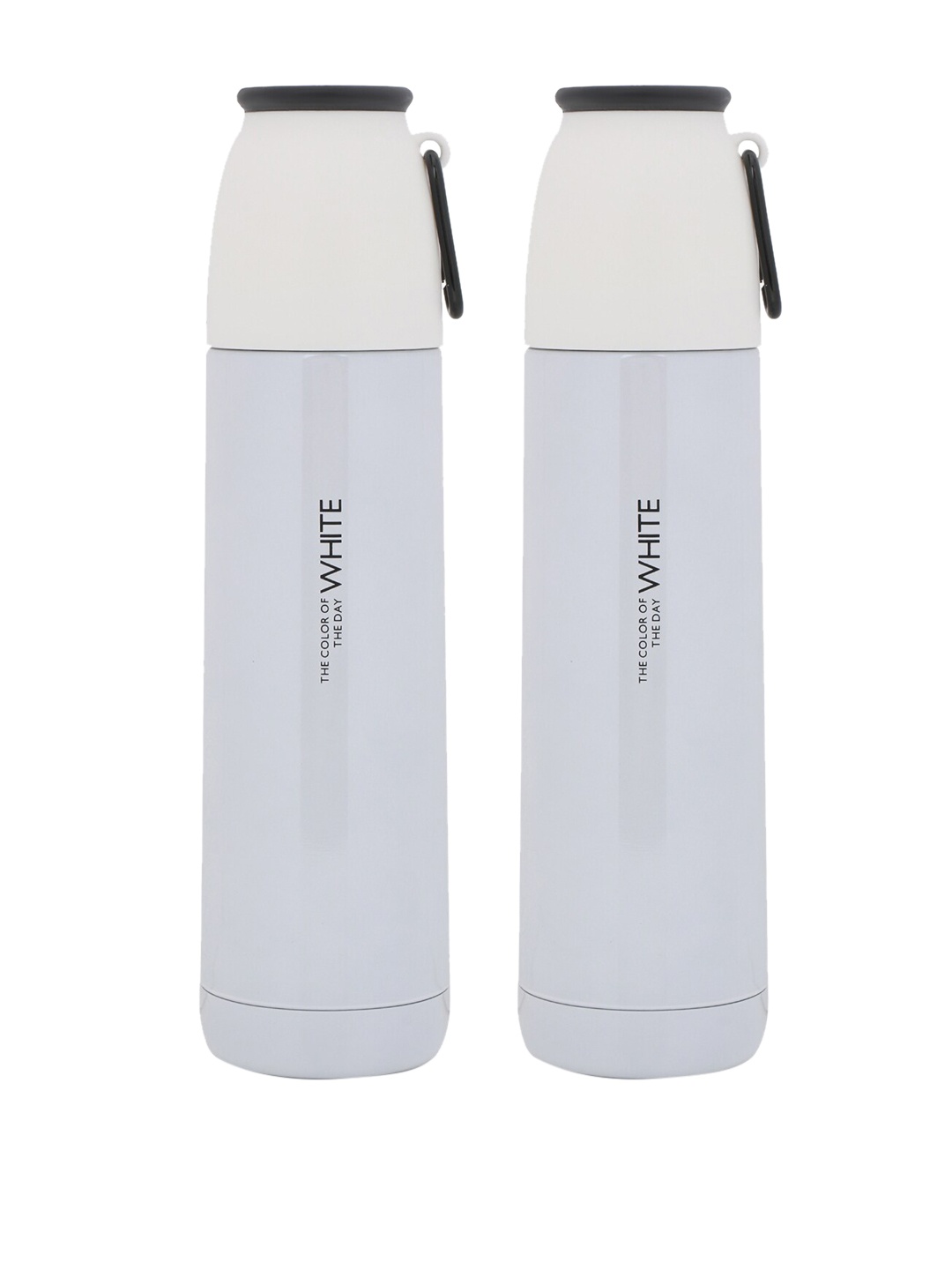 

POKORY Kids Set Of 2 White Solid Insulated Stainless Steel Water Bottles 500 ML