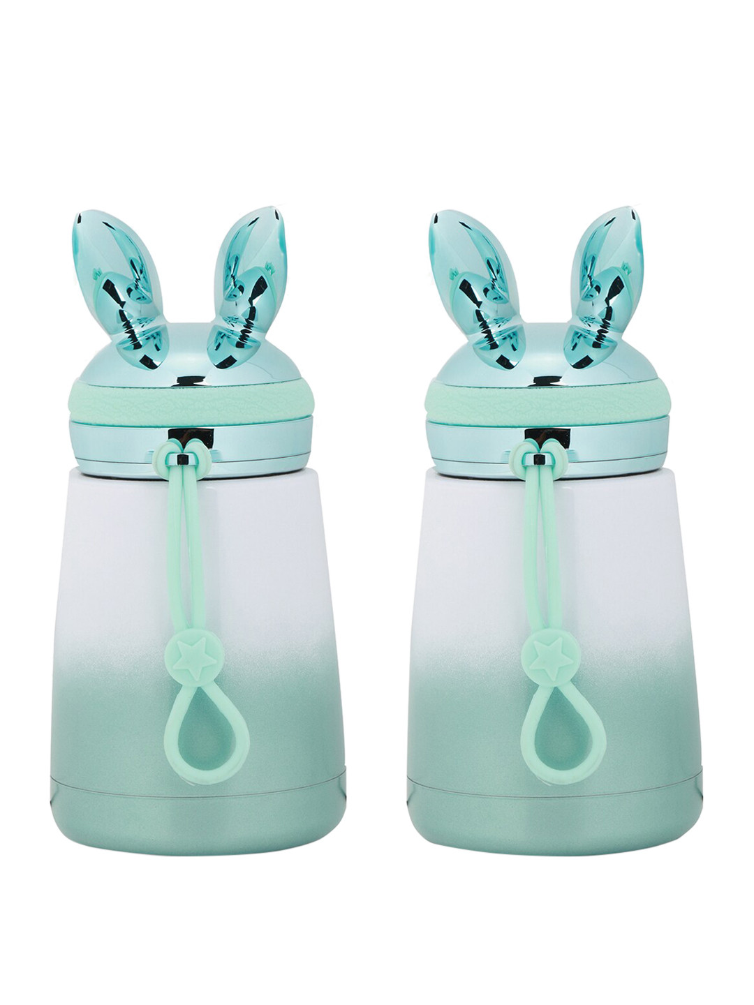 

POKORY Kids Set Of 2 Teal Blue & White Solid Insulated Stainless Steel Water Bottles 300 ML