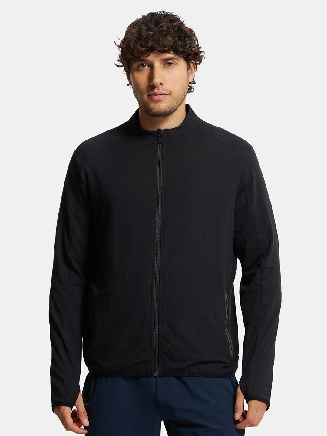 

Soft Touch Microfiber Stretch Jacket with Thumbhole Styling-SP17, Black