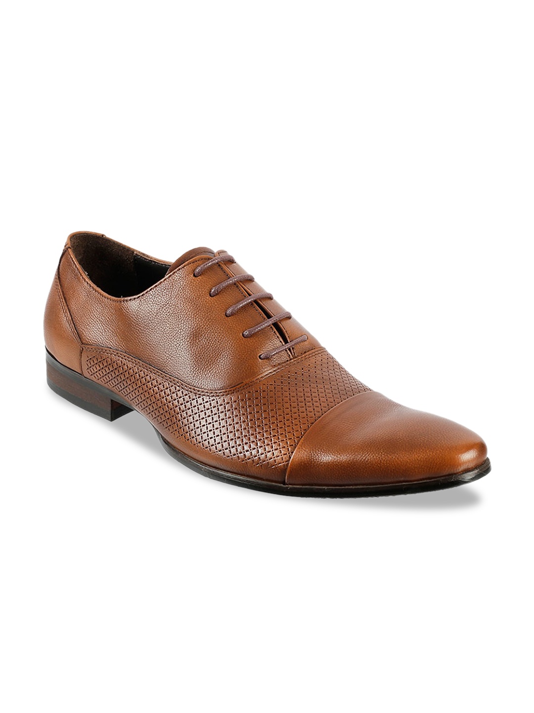 

J.FONTINI Men Tan Brown Textured Leather Formal Oxfords