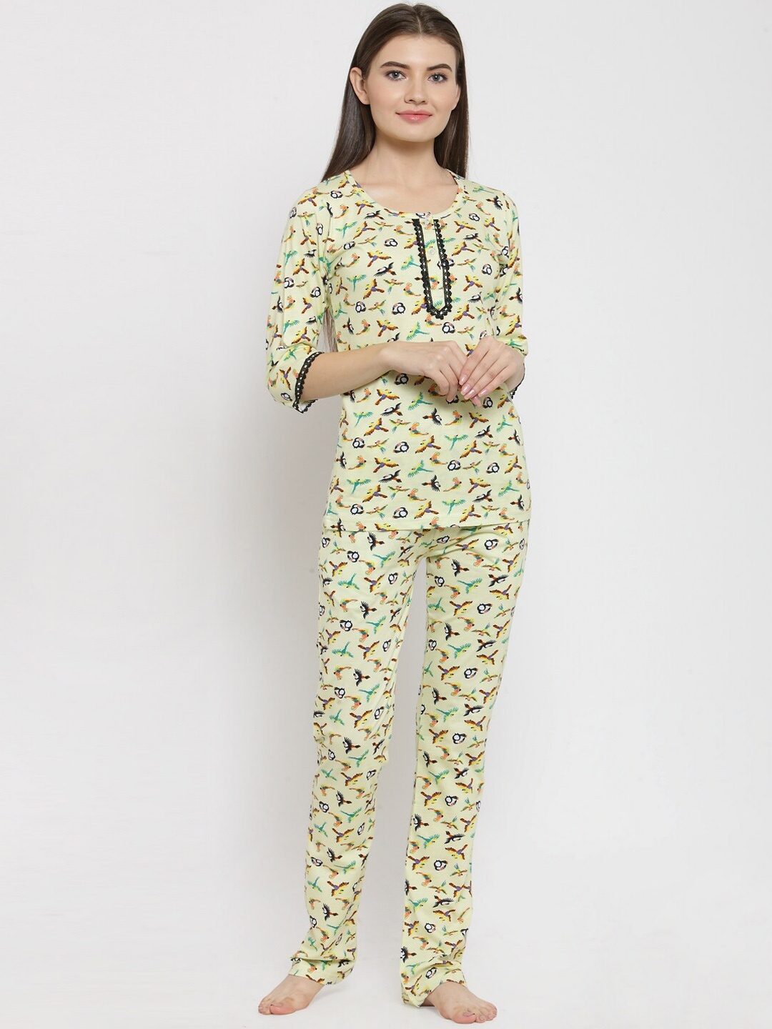 

Claura Women Yellow & Brown Printed Night suit
