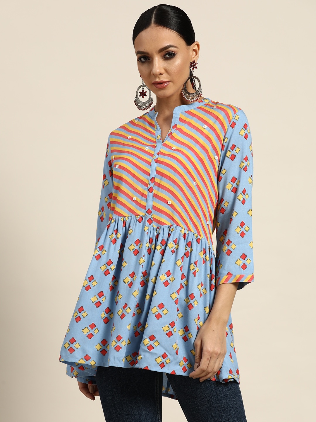

Sangria Blue & Red Print Top