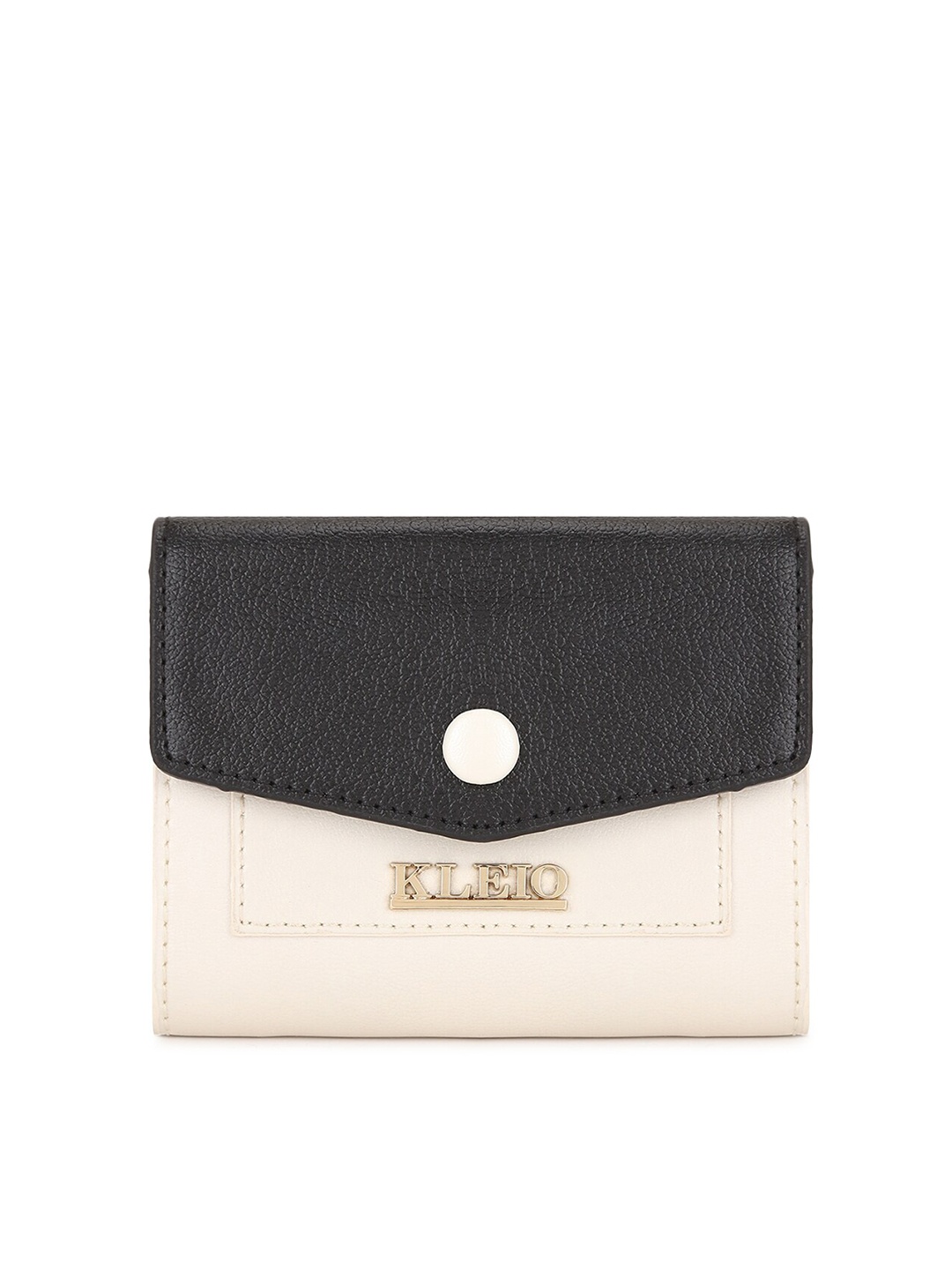 

KLEIO Women Mini Colourblocked Trifold Wallet, Beige