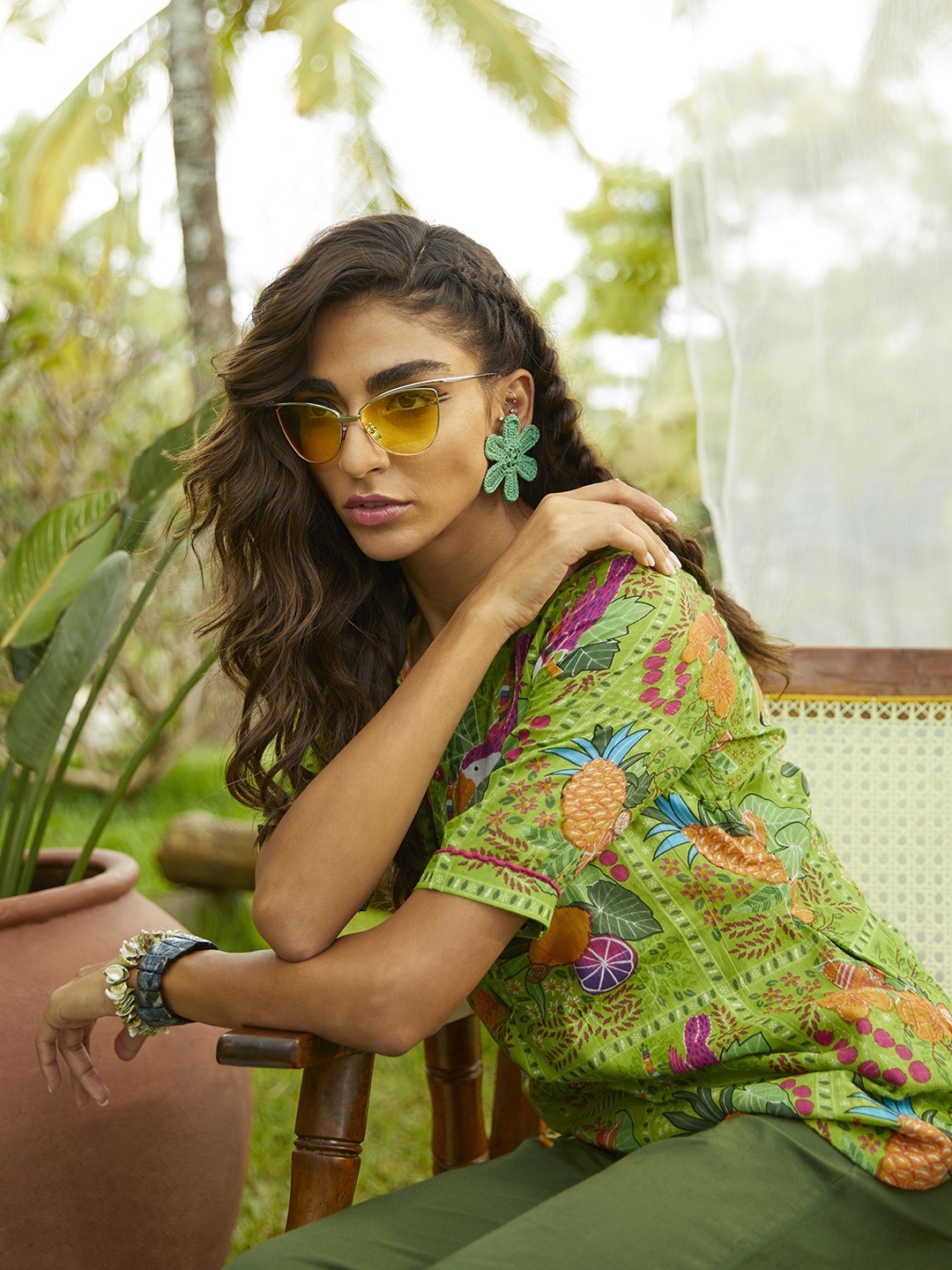 

Sangria Women Green & Orange Floral Print Tunic